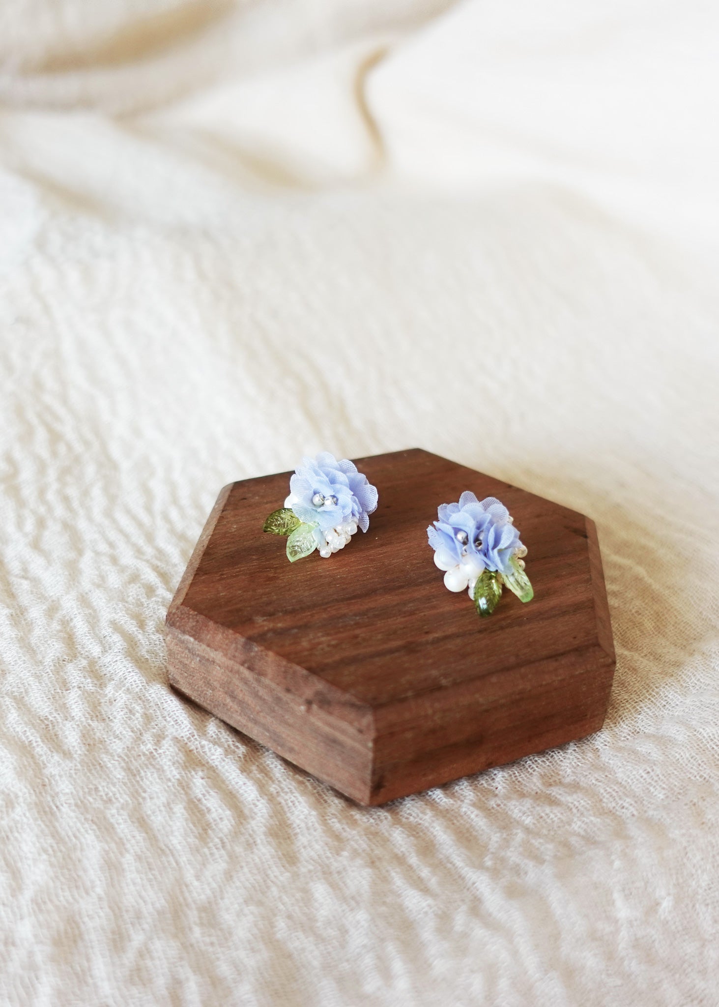 Moonlit Petals Stud Earrings in Blue Side