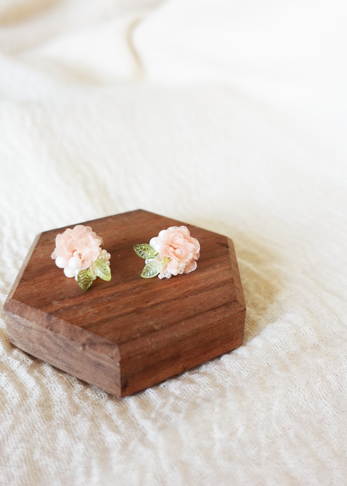 Moonlit Petals Stud Earrings in Coral Front