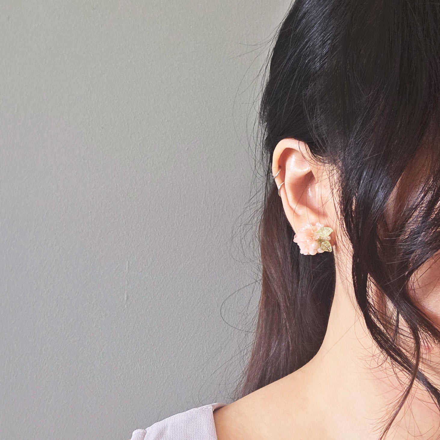 Moonlit Petals Stud Earrings in Coral Model