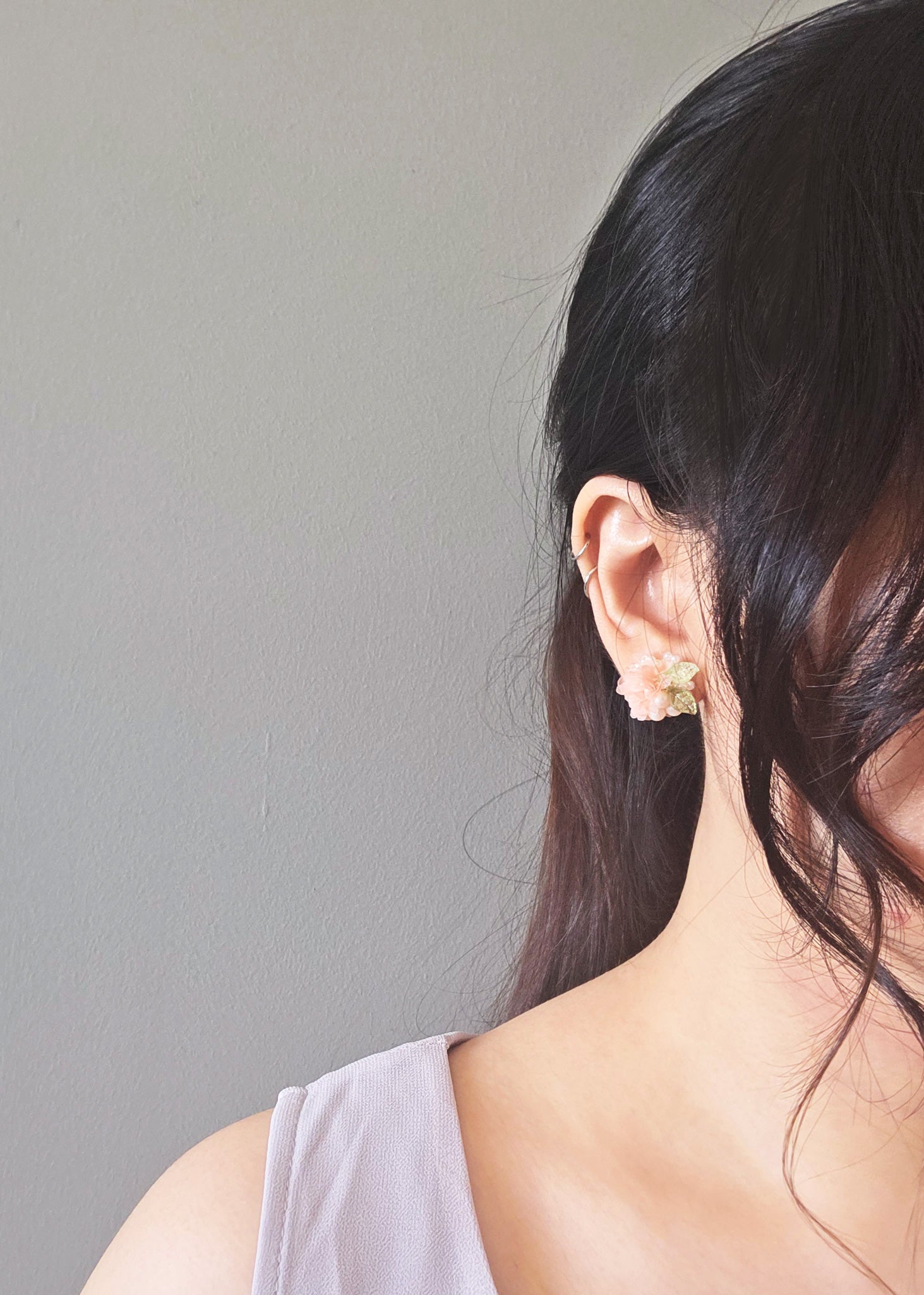 Moonlit Petals Stud Earrings in Coral Model