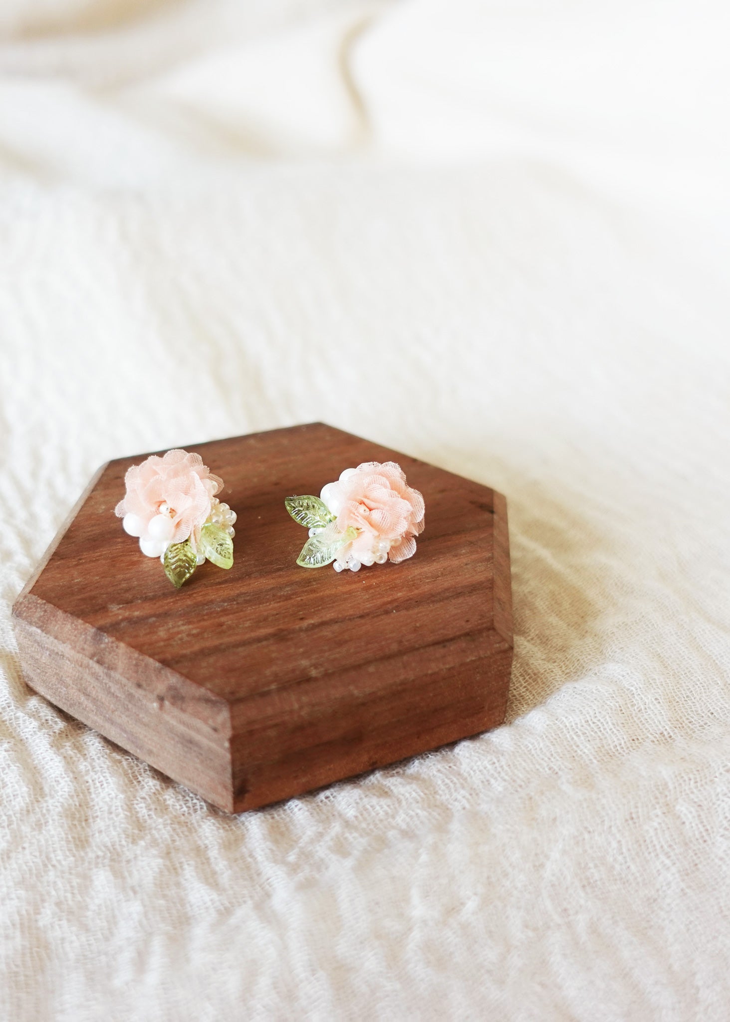 Moonlit Petals Stud Earrings in Coral Side
