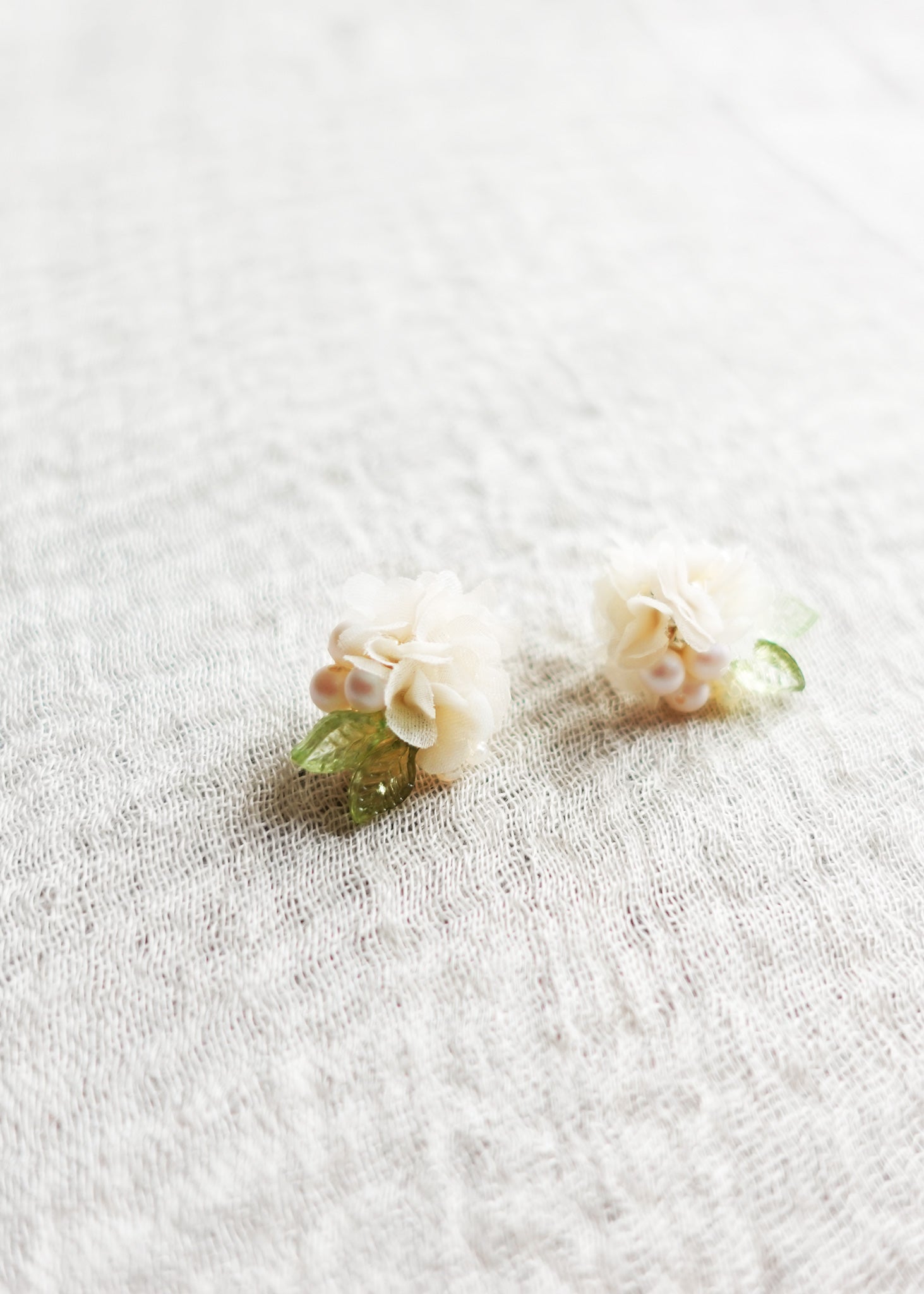 Moonlit Petals Stud Earrings in White Left Top