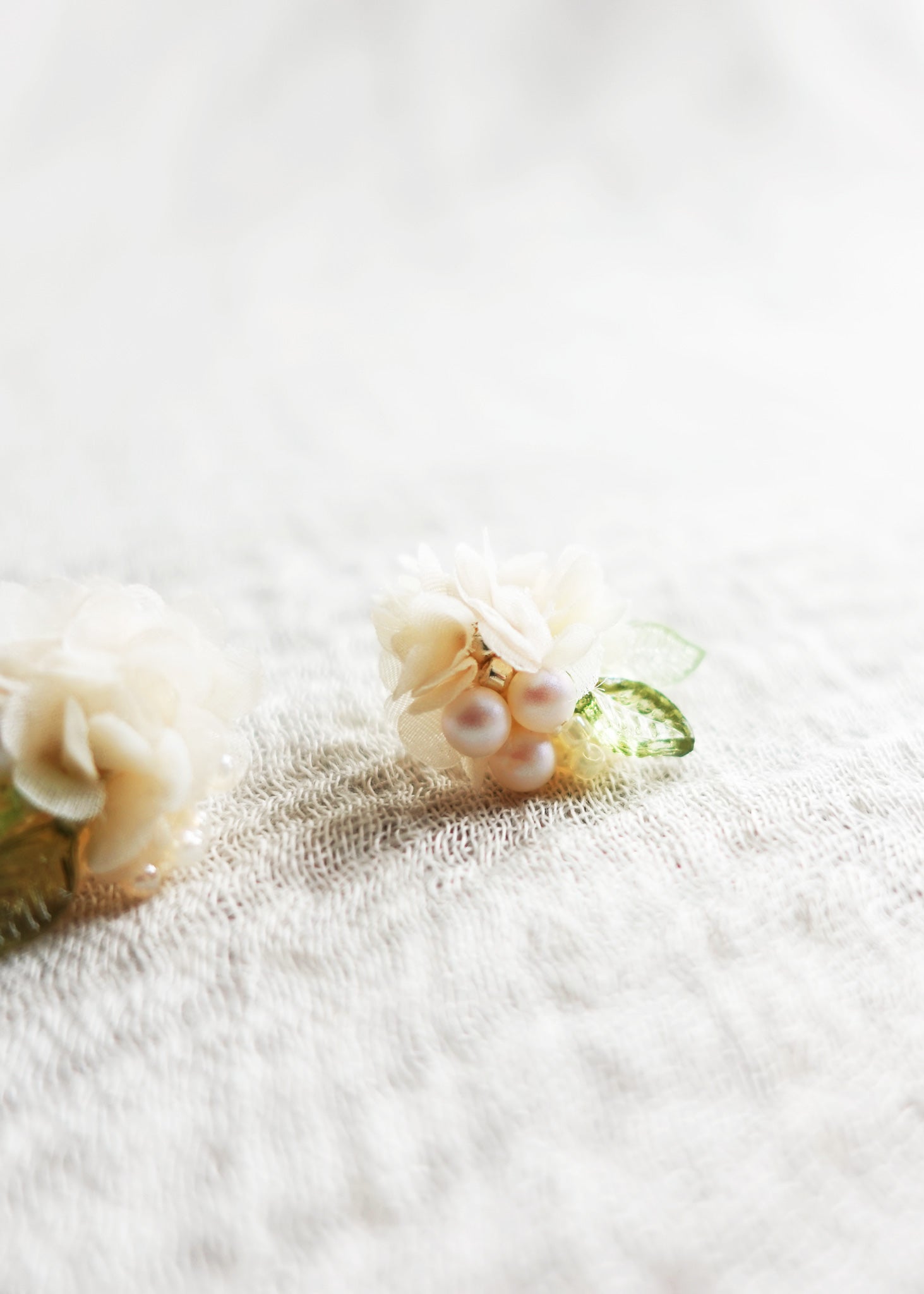 Moonlit Petals Stud Earrings in White Right Close