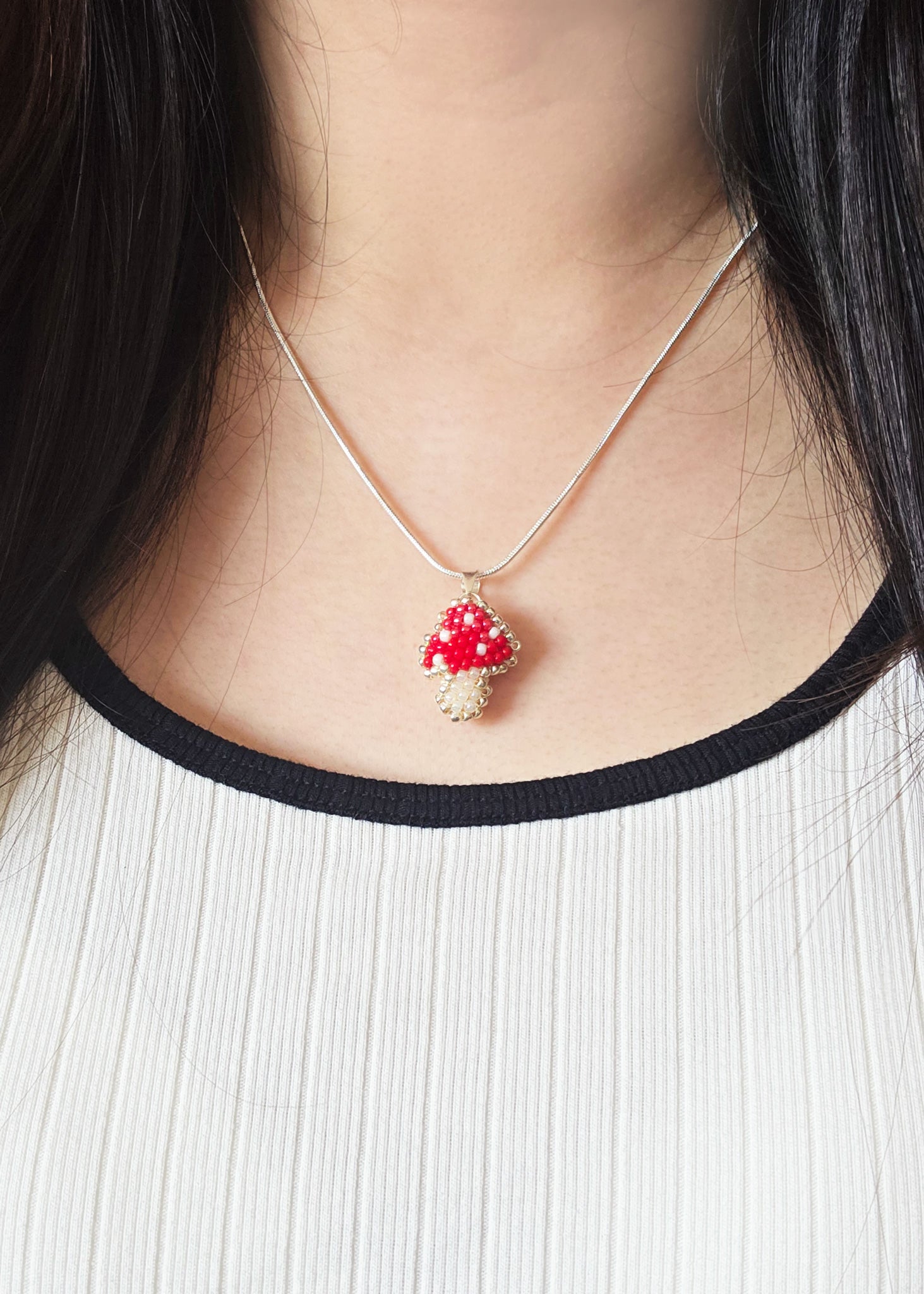 Mushroom Necklace Model Close