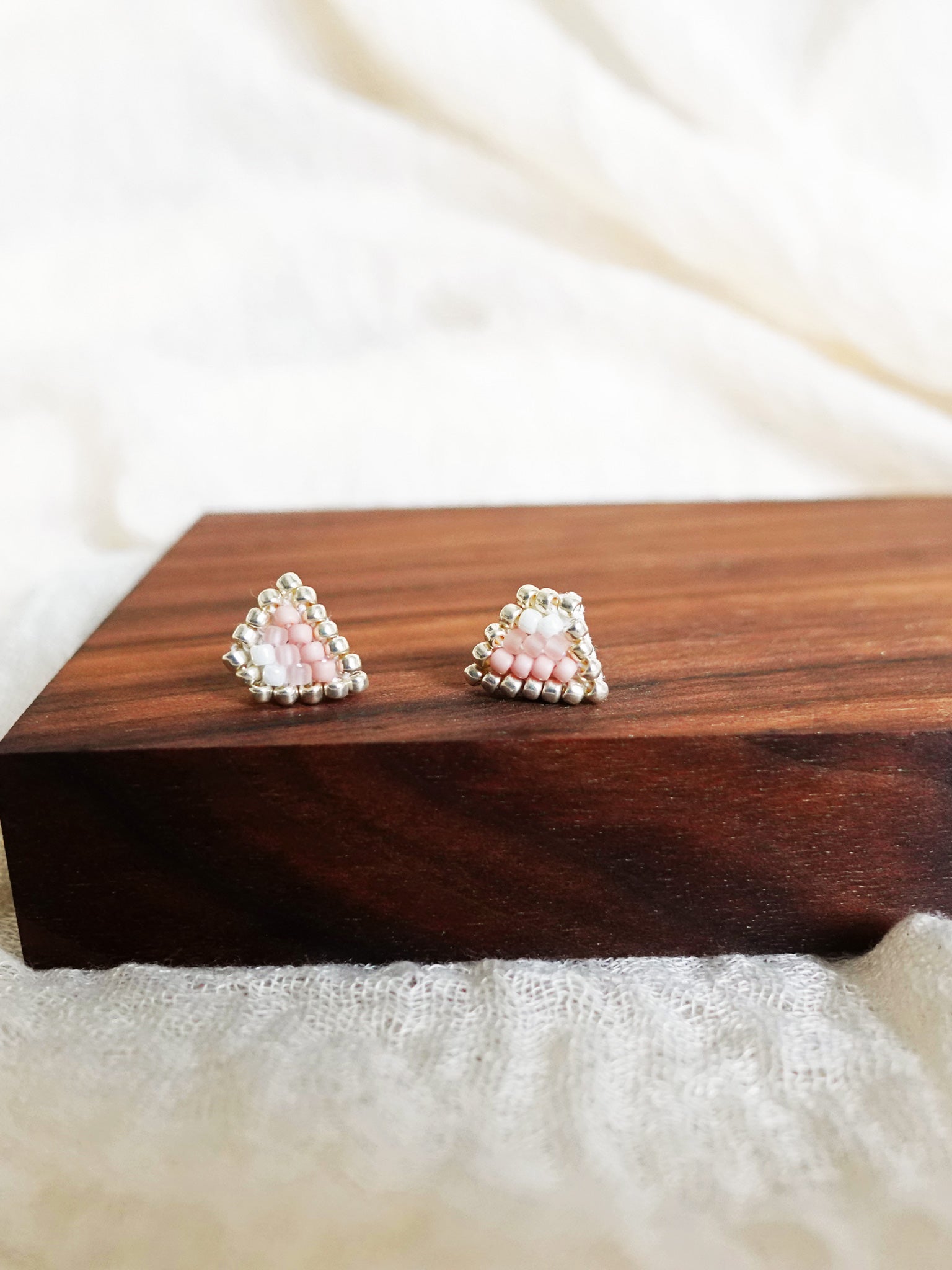 Palmer Stud Earrings in Blush Pink Display Front Close