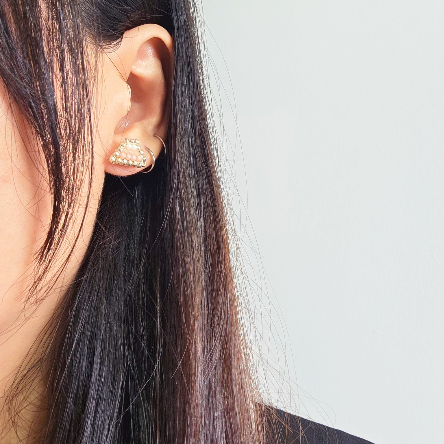 Palmer Stud Earrings in Blush Pink Model