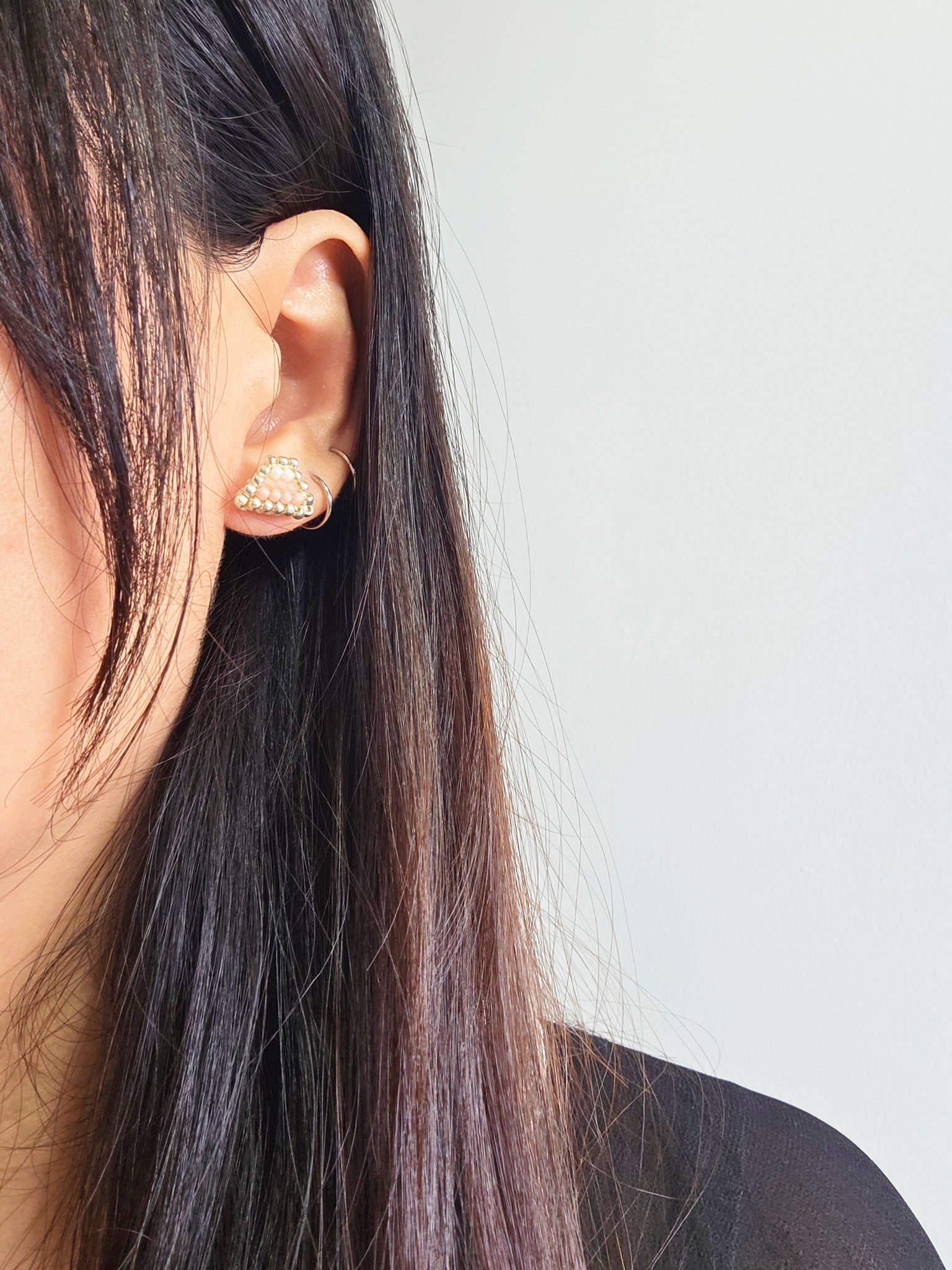 Palmer Stud Earrings in Blush Pink Model