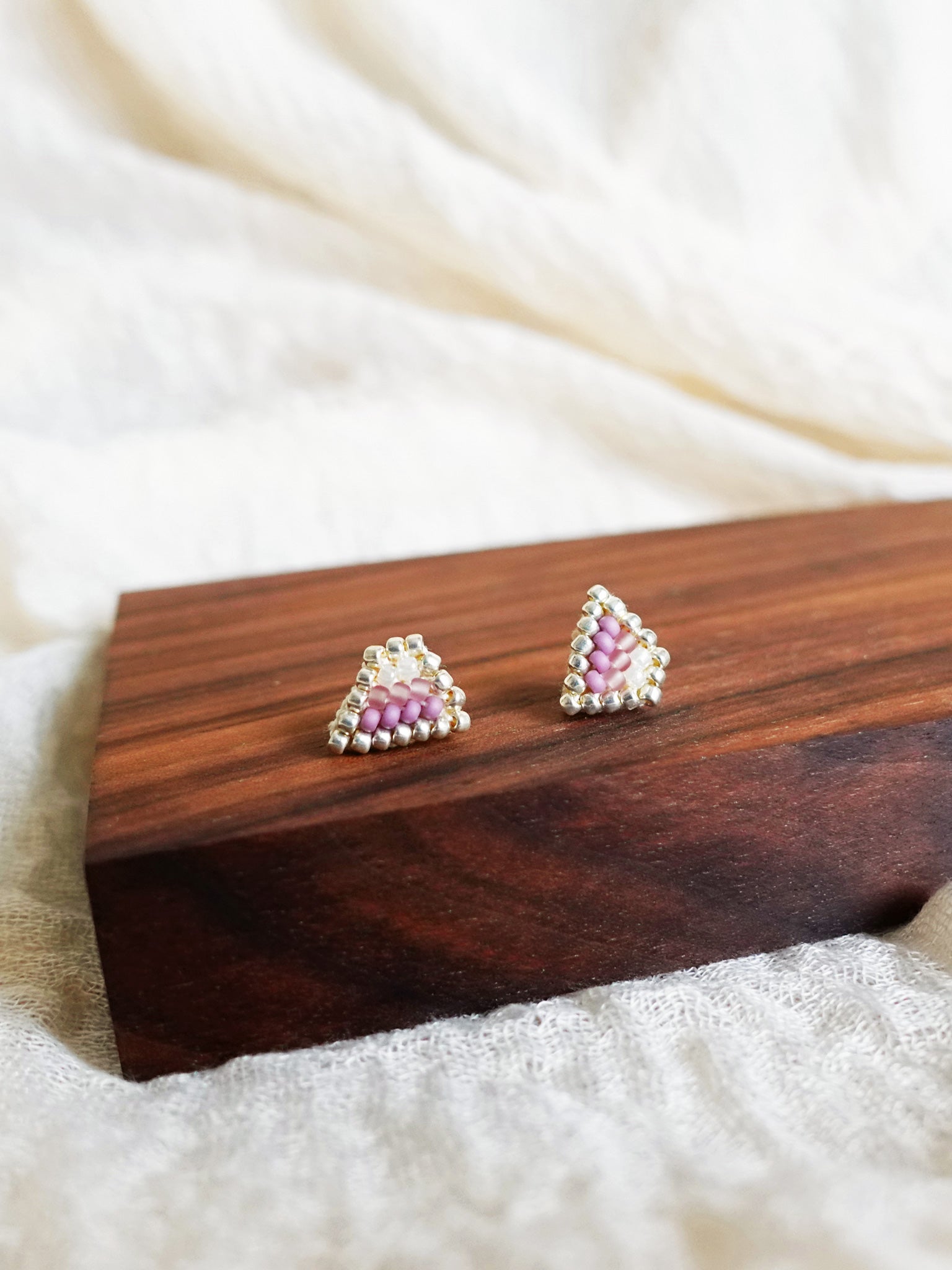 Palmer Stud Earrings in Mauve Purple Display Left