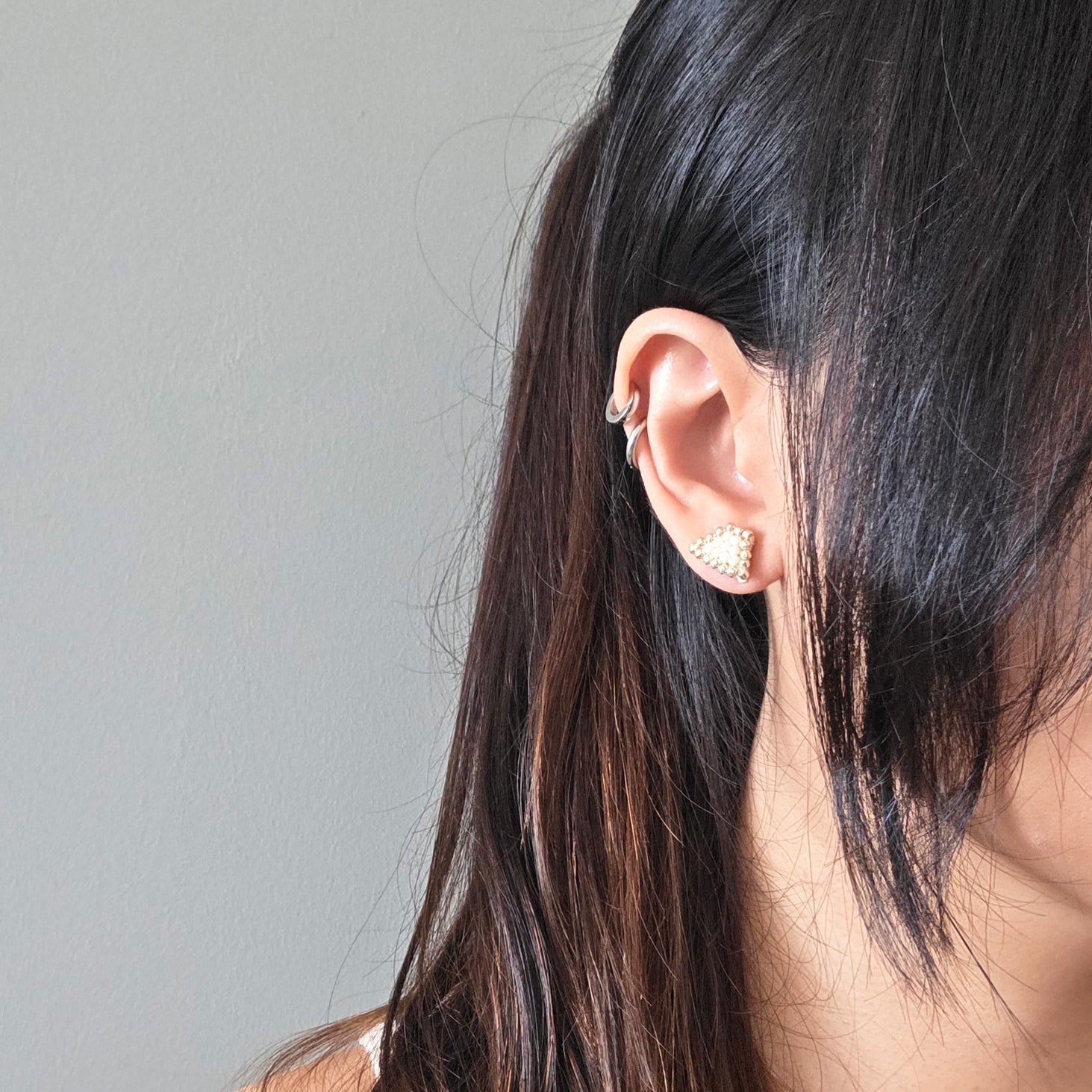 Palmer Stud Earrings in Pearl White Model