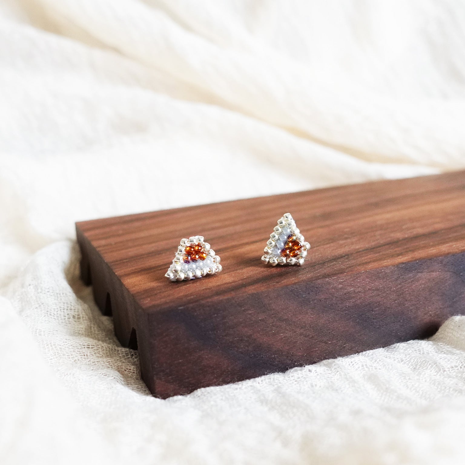Palmer Stud Earrings in Rainbow Amber Display Left