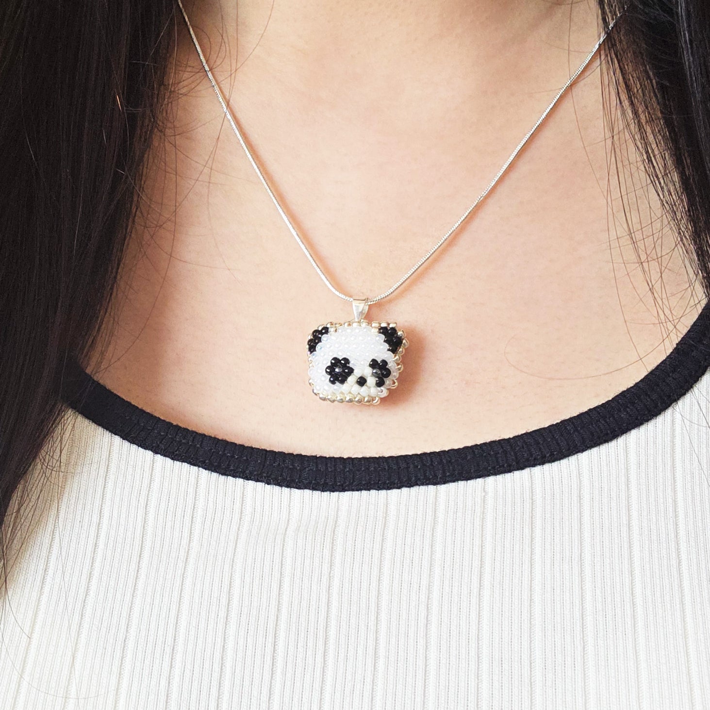 Panda Pendant Necklace Model Close