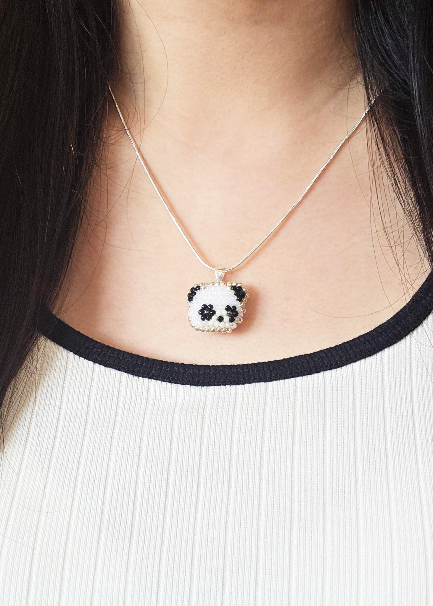 Panda Pendant Necklace Model Close
