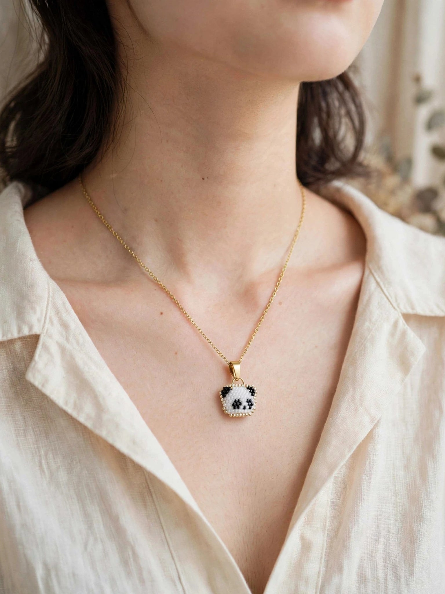 Panda necklace on model