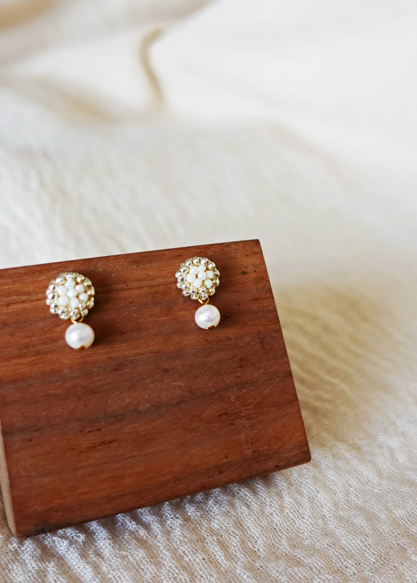 Phoebe Josie Earrings in Pearl White Front