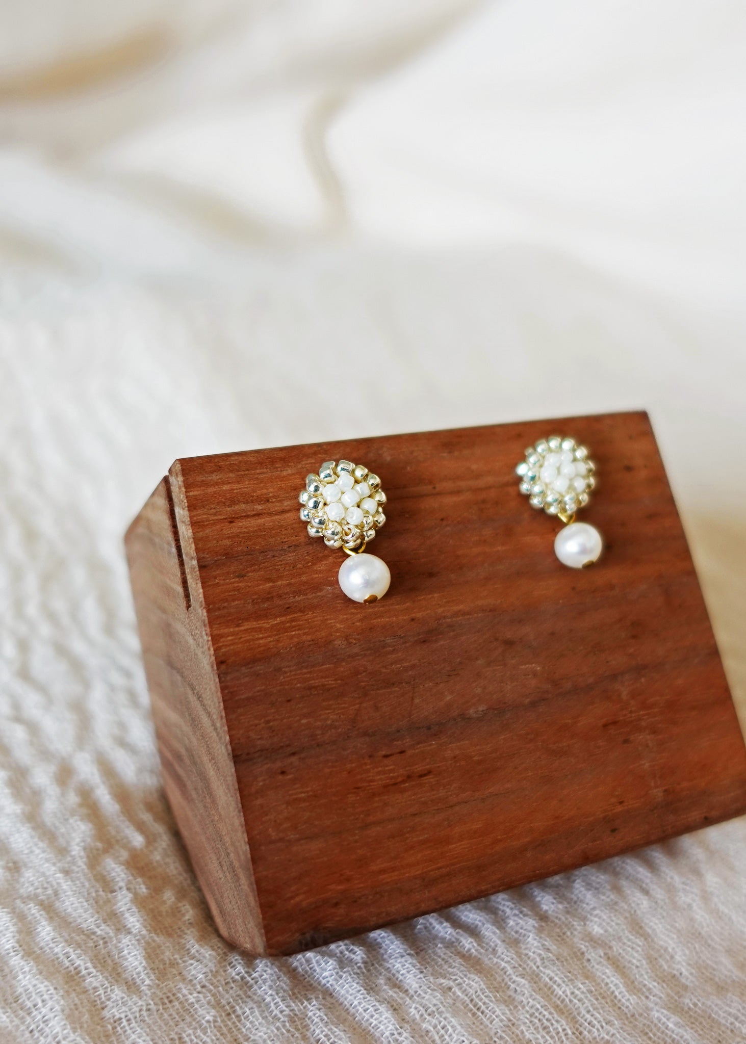 Phoebe Josie Earrings in Pearl White Left