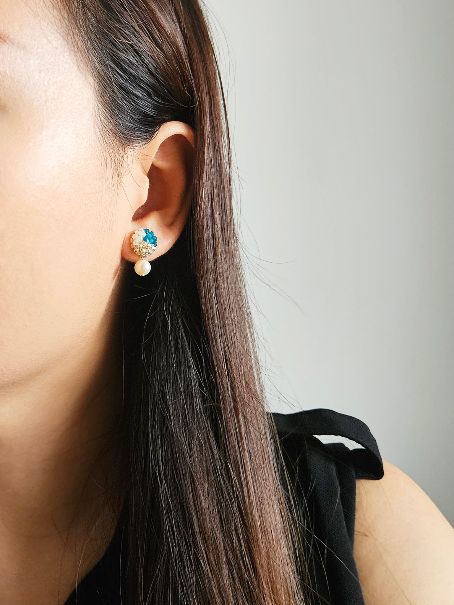 Phoebe Trio Earrings in Teal Model