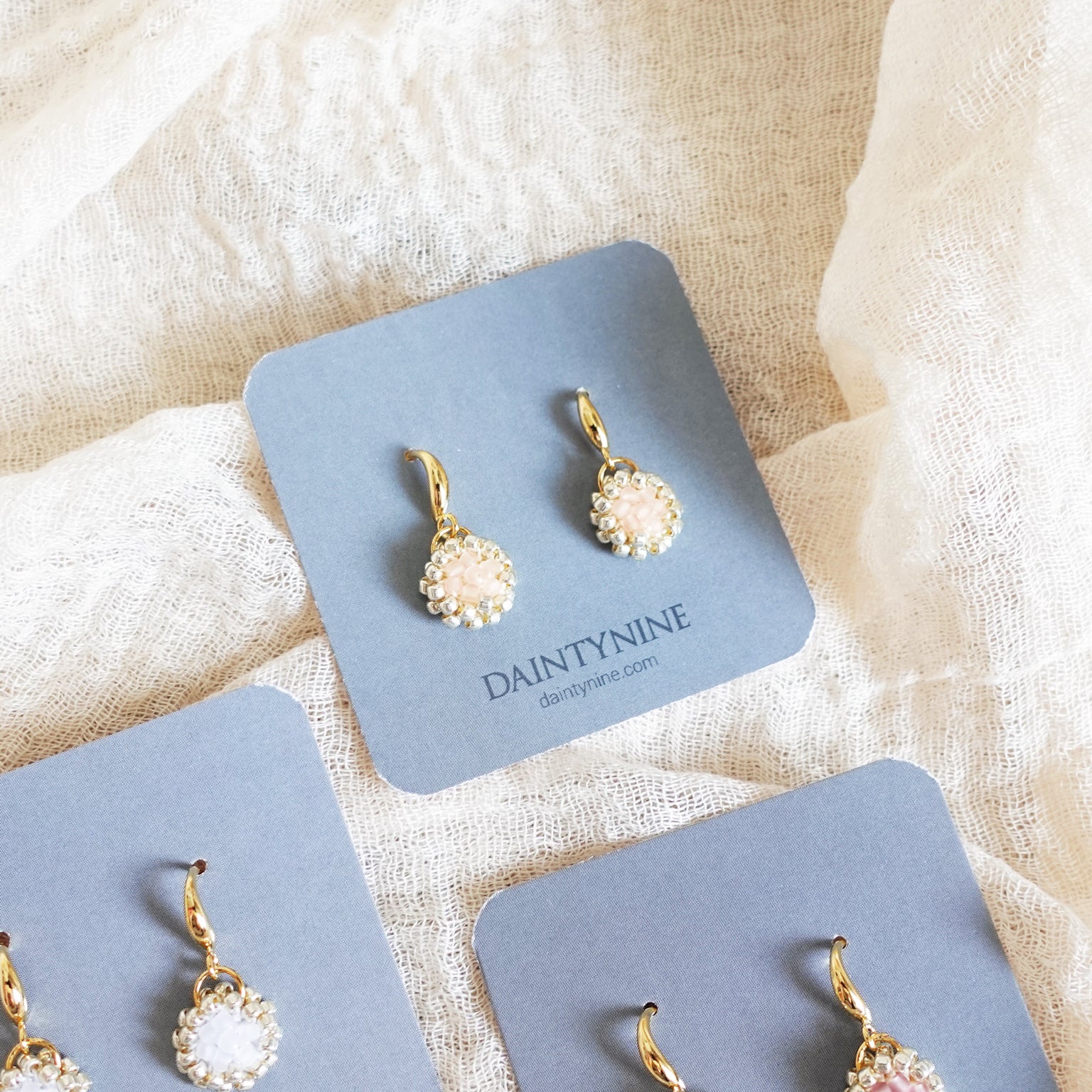 Polly Drop Earrings in Blush Pink Card