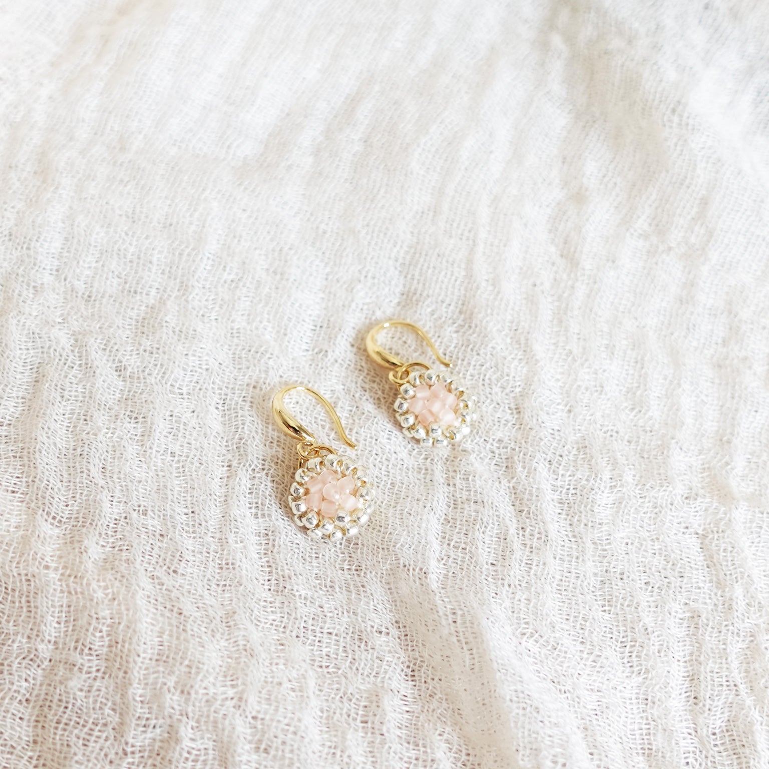 Polly Drop Earrings in Blush Pink Front