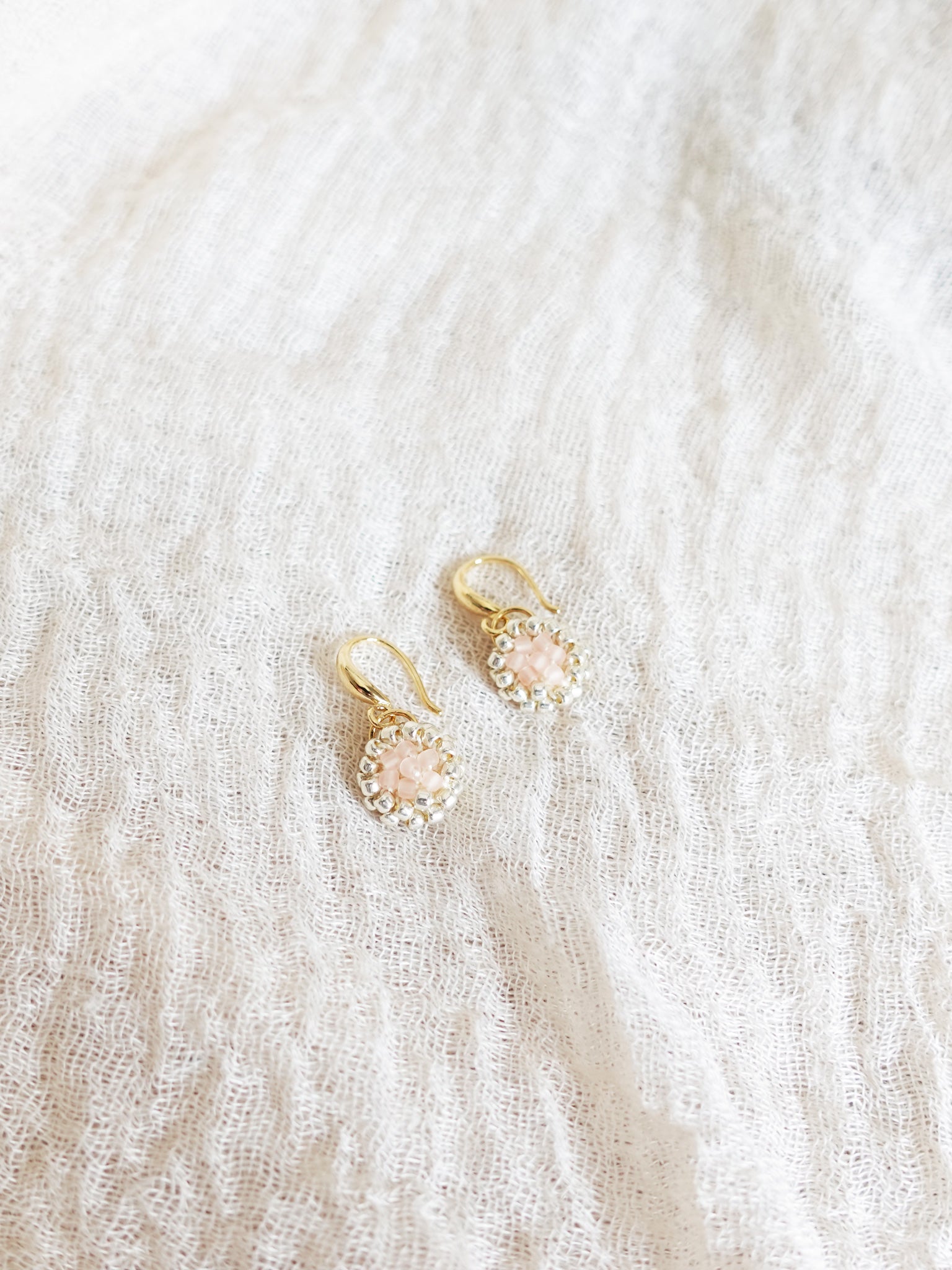 Polly Drop Earrings in Blush Pink Front