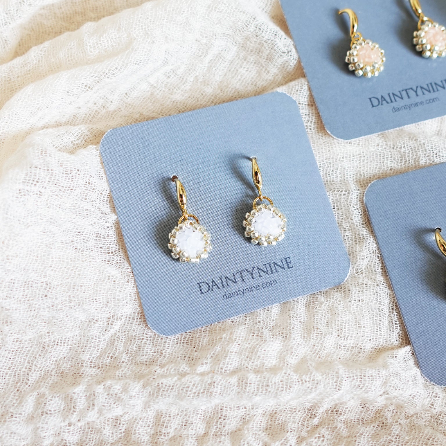 Polly Drop Earrings in Cloud White Card