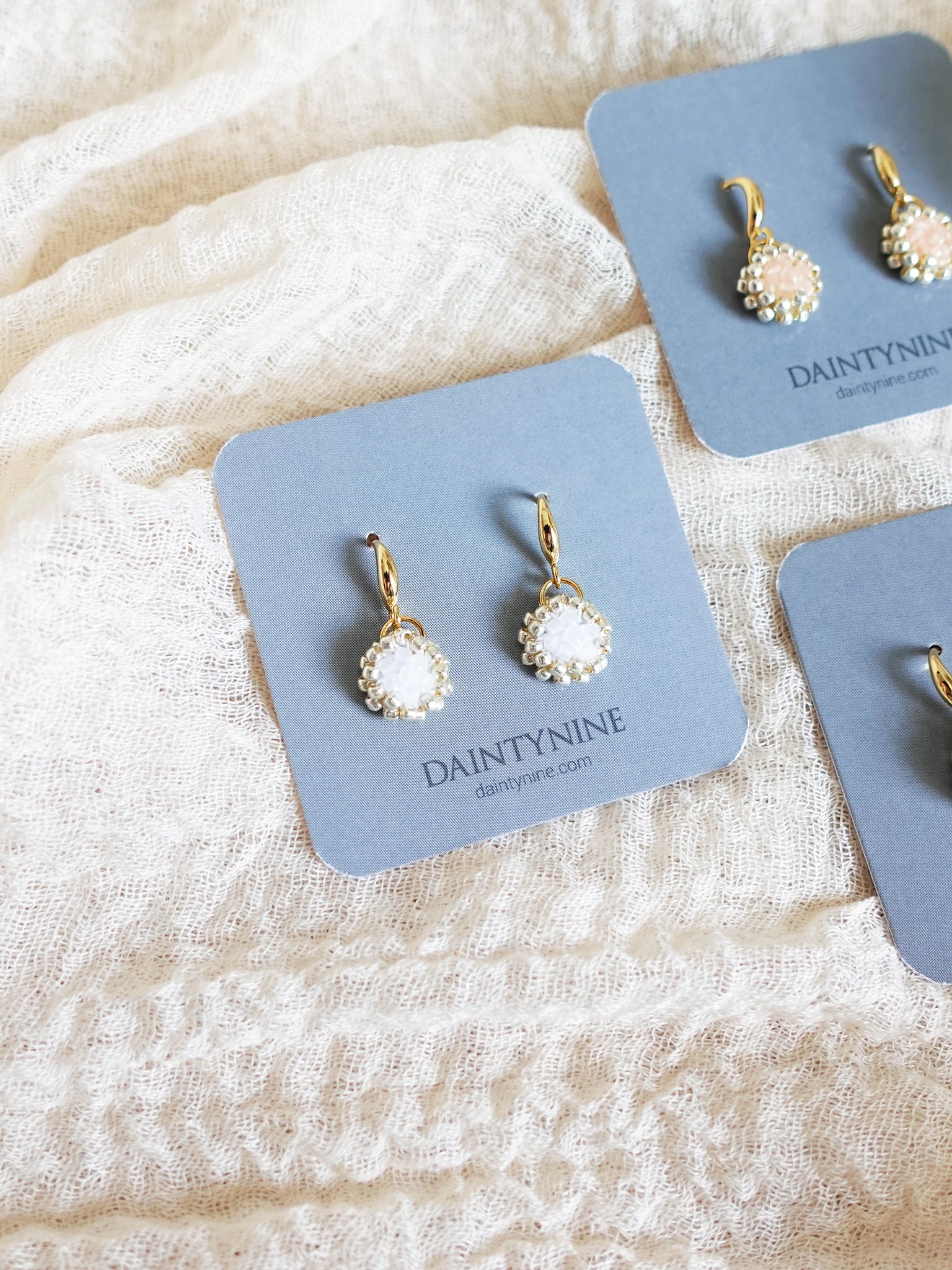 Polly Drop Earrings in Cloud White Card