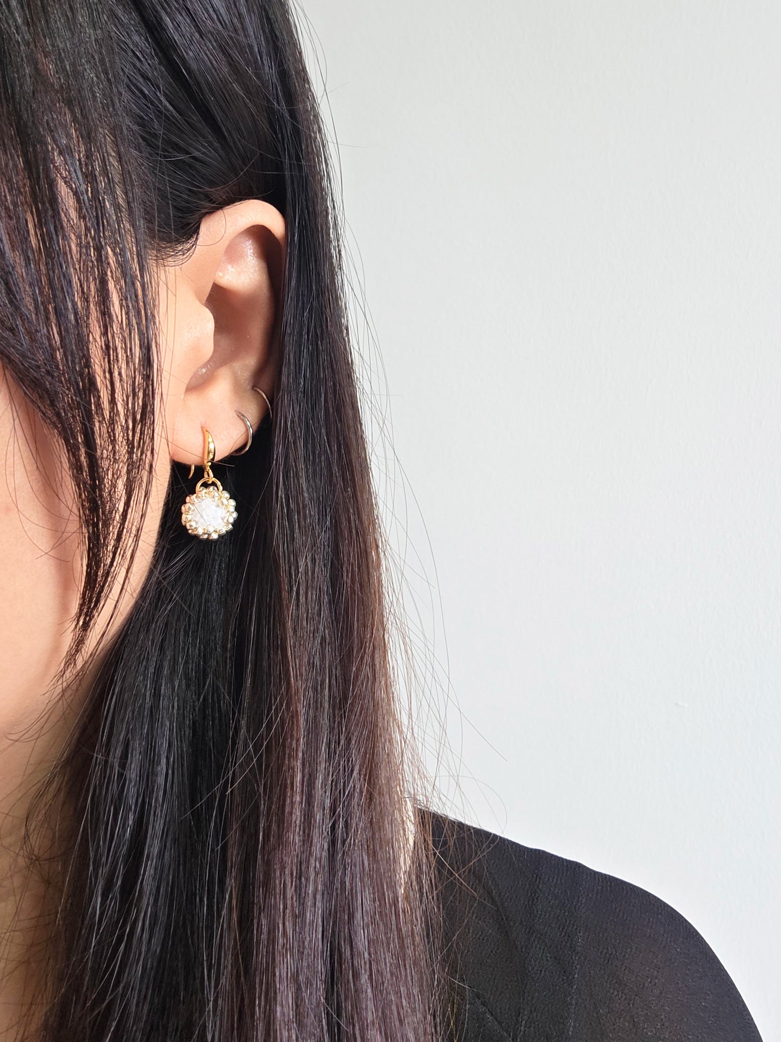 Polly Drop Earrings in Cloud White Model