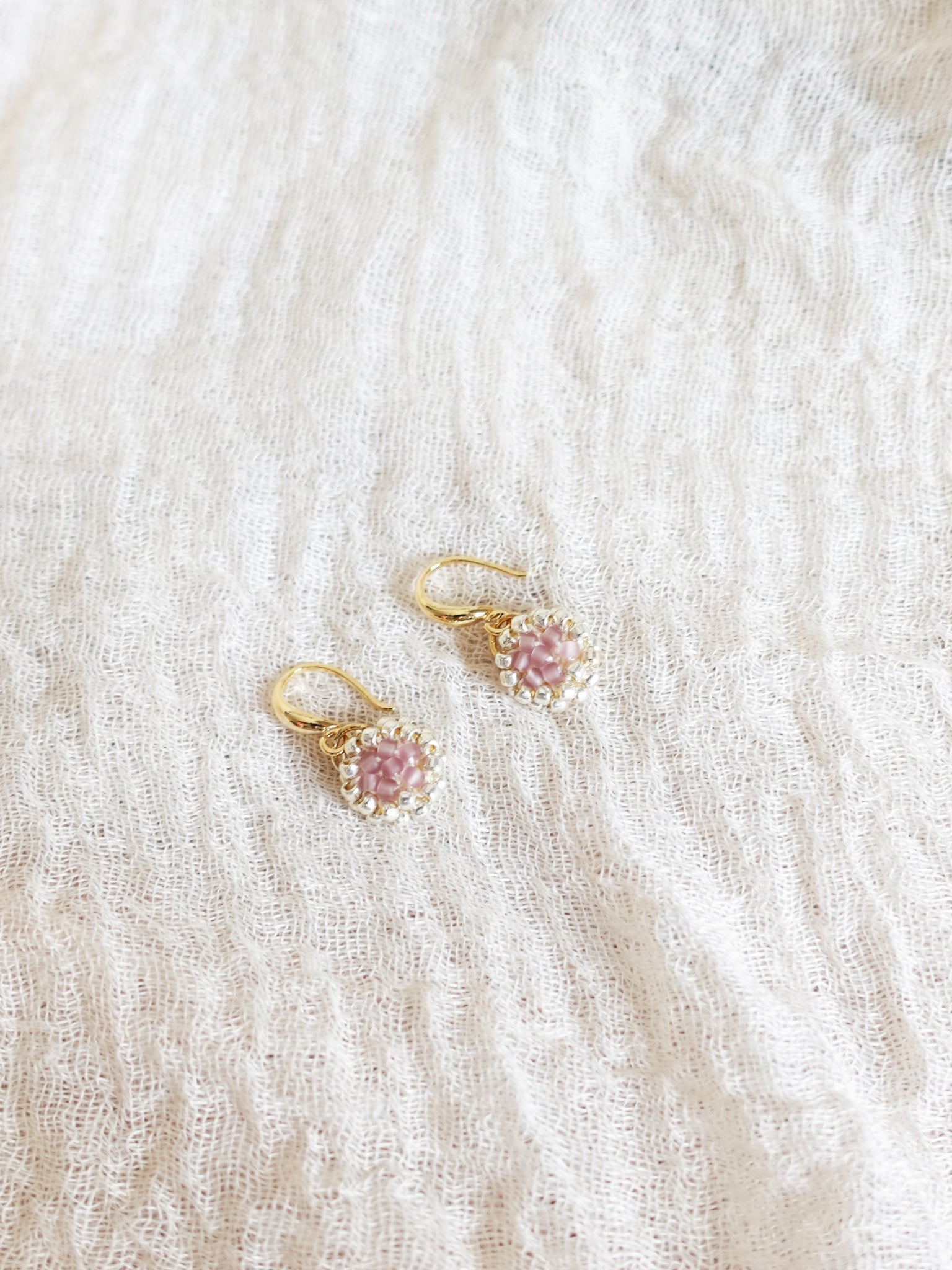 Polly Drop Earrings in Mauve Purple Left