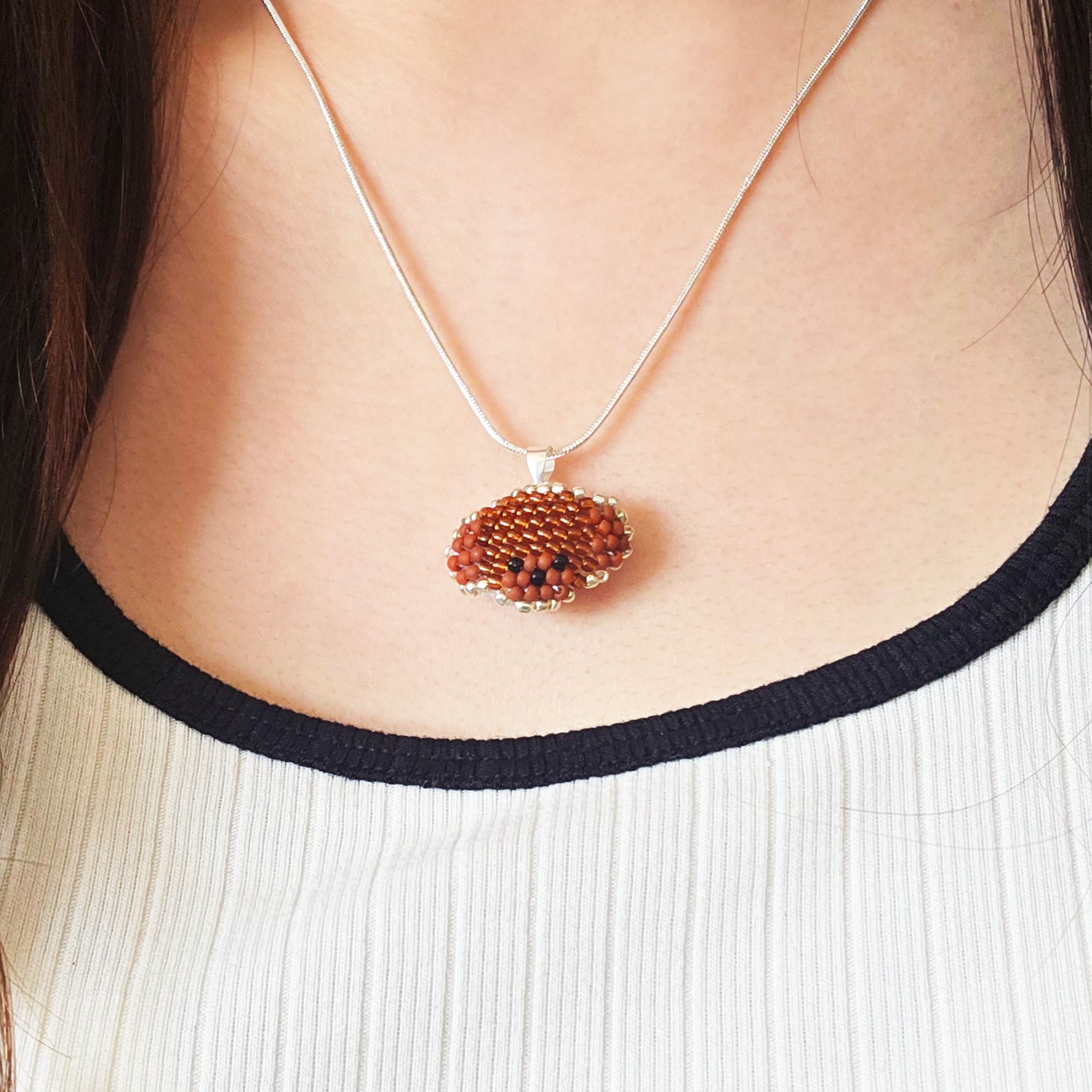 Poodle Necklace in Brown Model Close