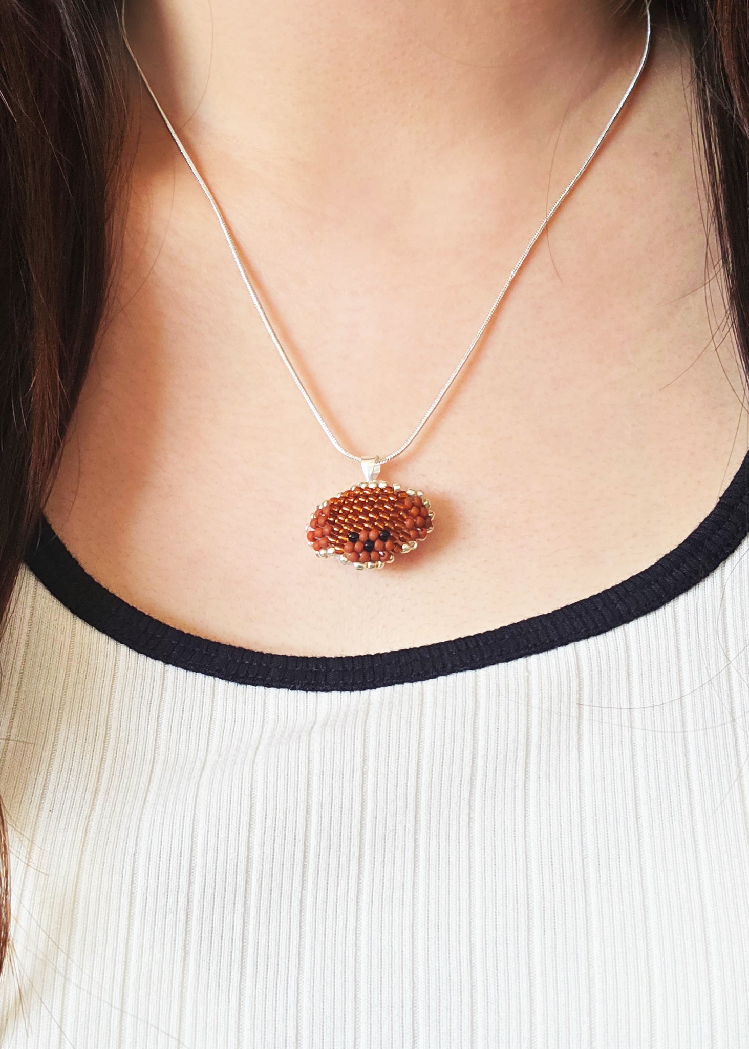 Poodle Necklace in Brown Model Close