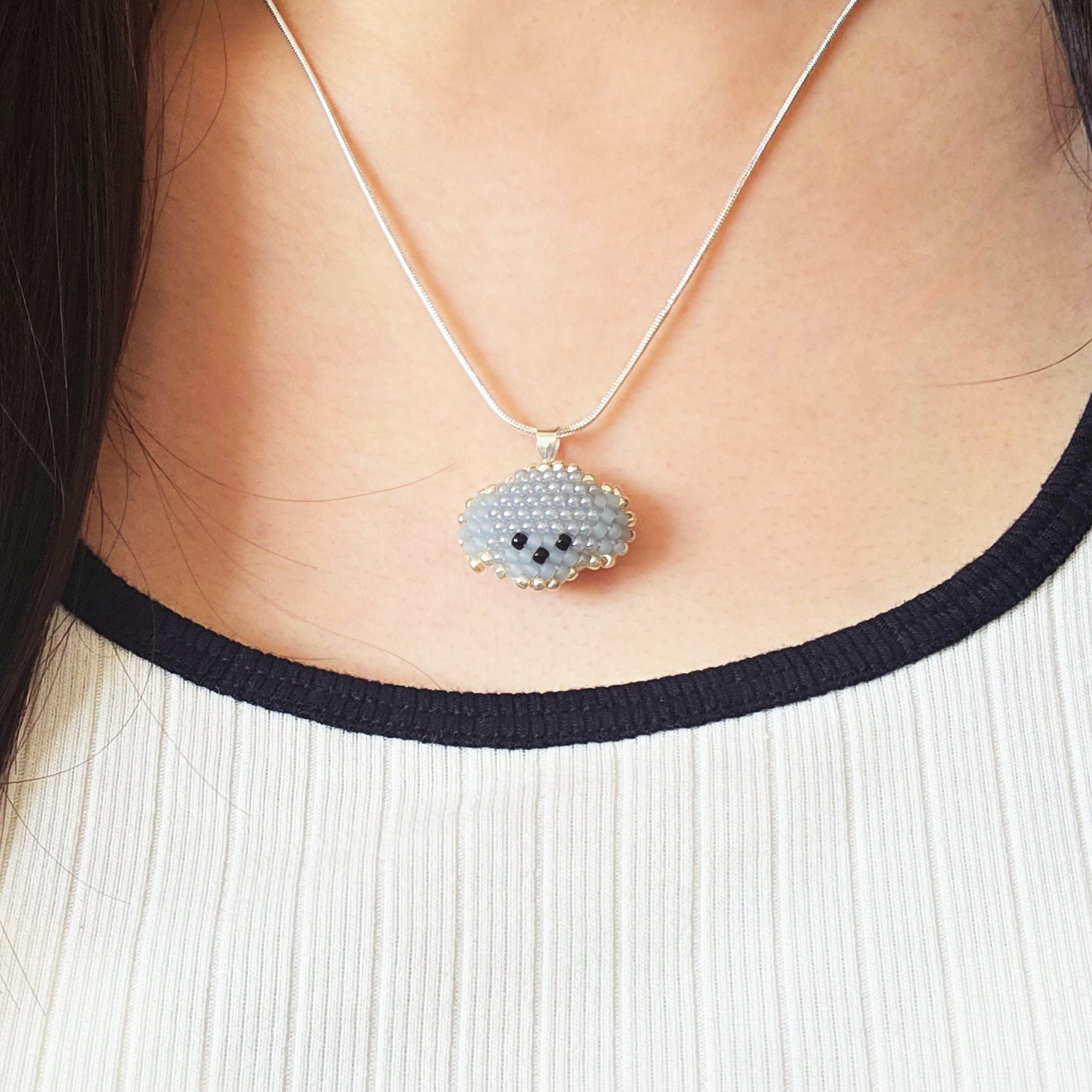 Poodle Necklace in Grey Model Close