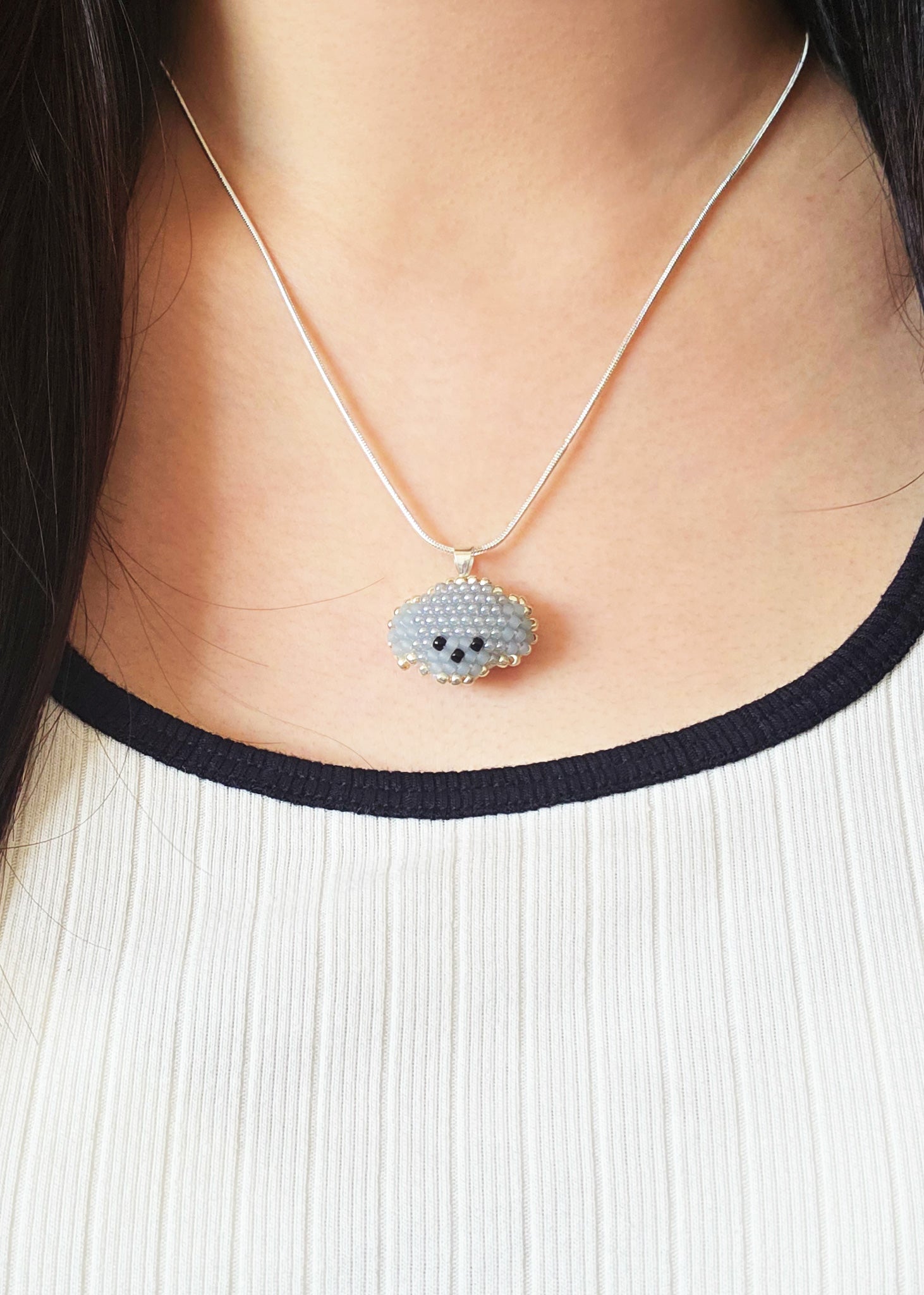 Poodle Necklace in Grey Model Close