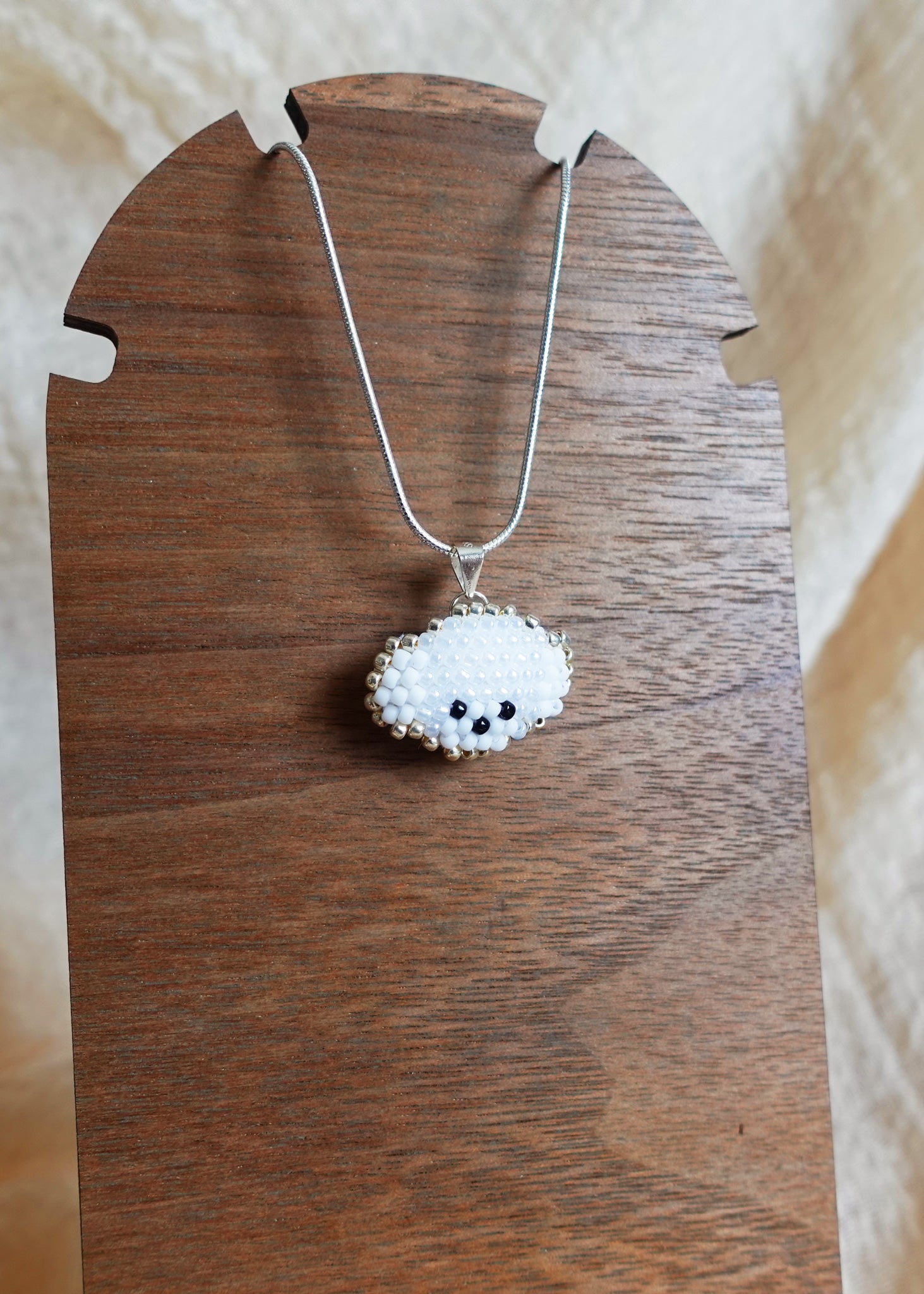Poodle Necklace in White Display Left
