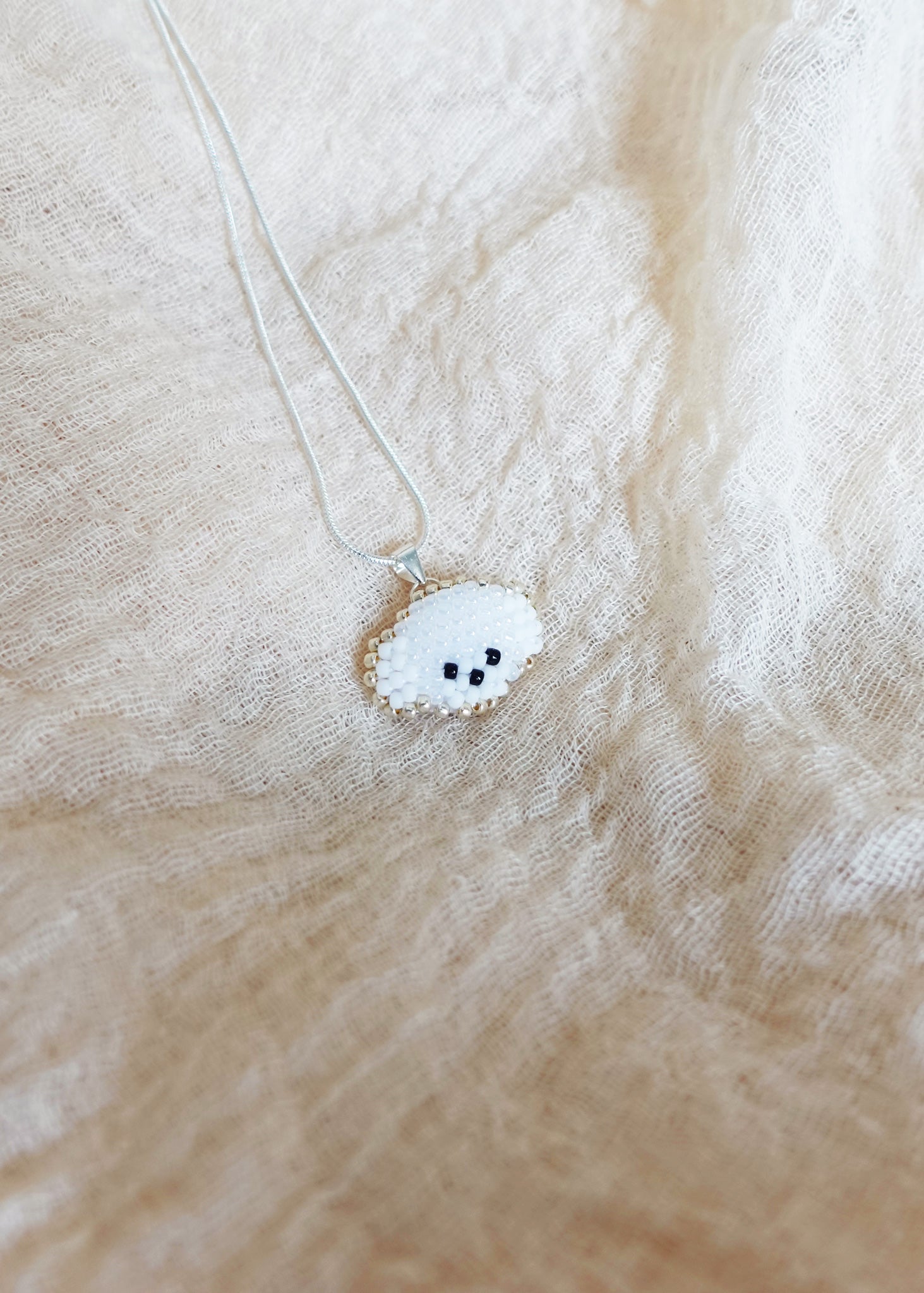 Poodle Necklace in White Left