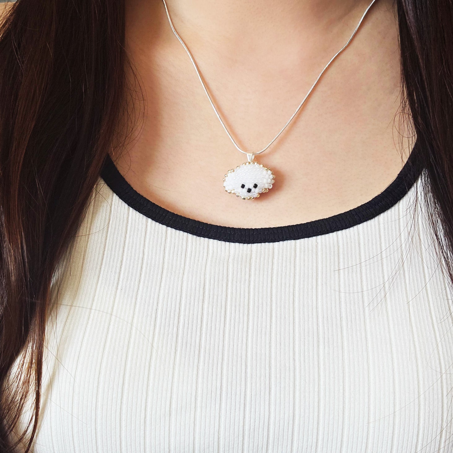 Poodle Necklace in White Model