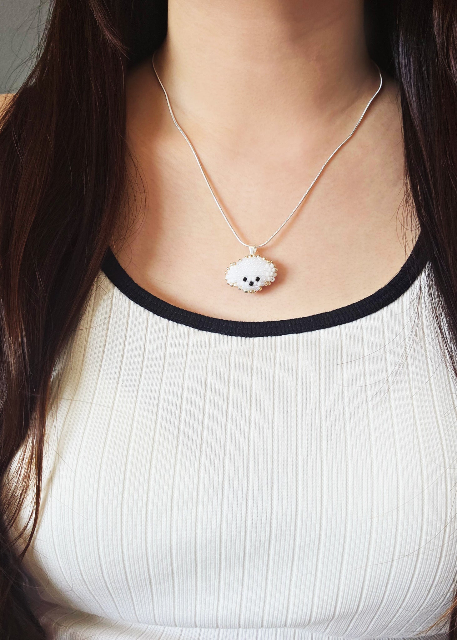 Poodle Necklace in White Model