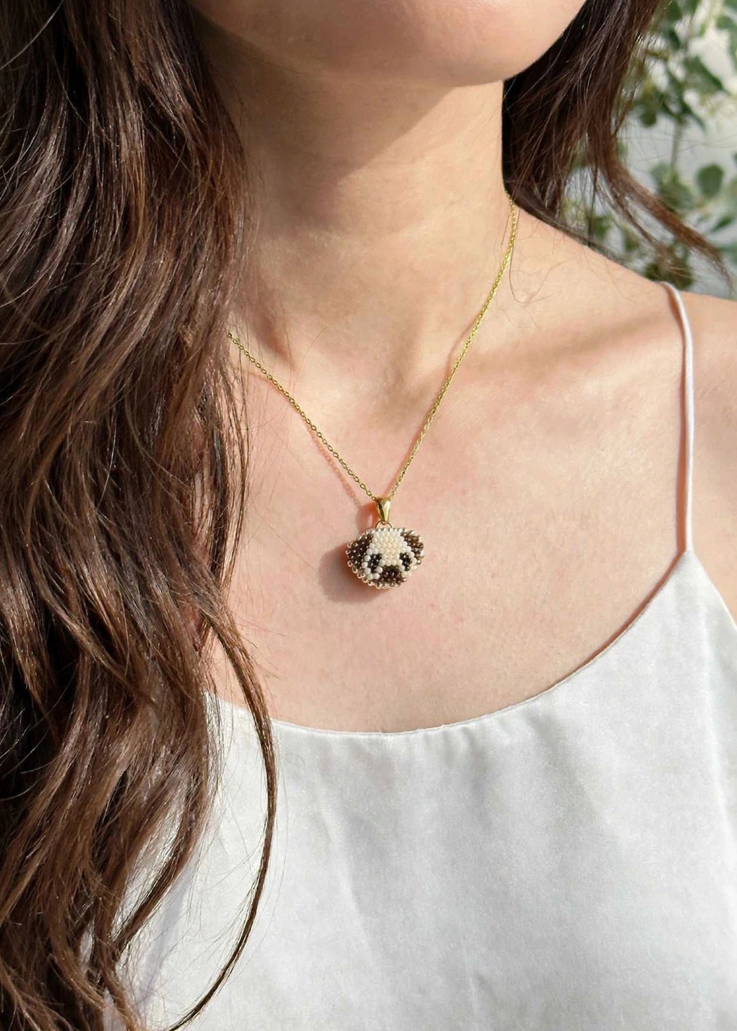 Pug necklace on model