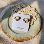 Pug stud earrings on card