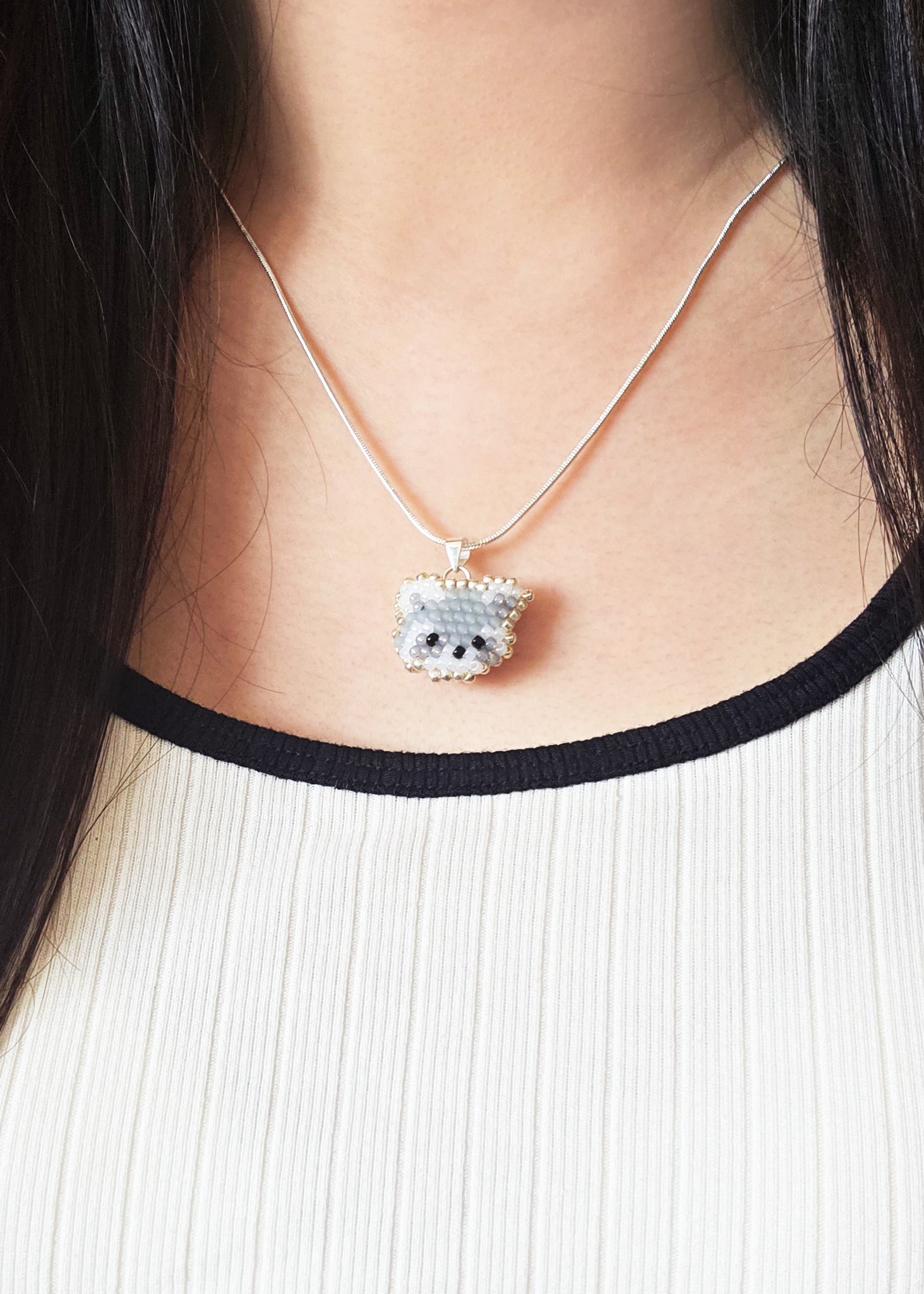 Raccoon Pendant Necklace Model Close
