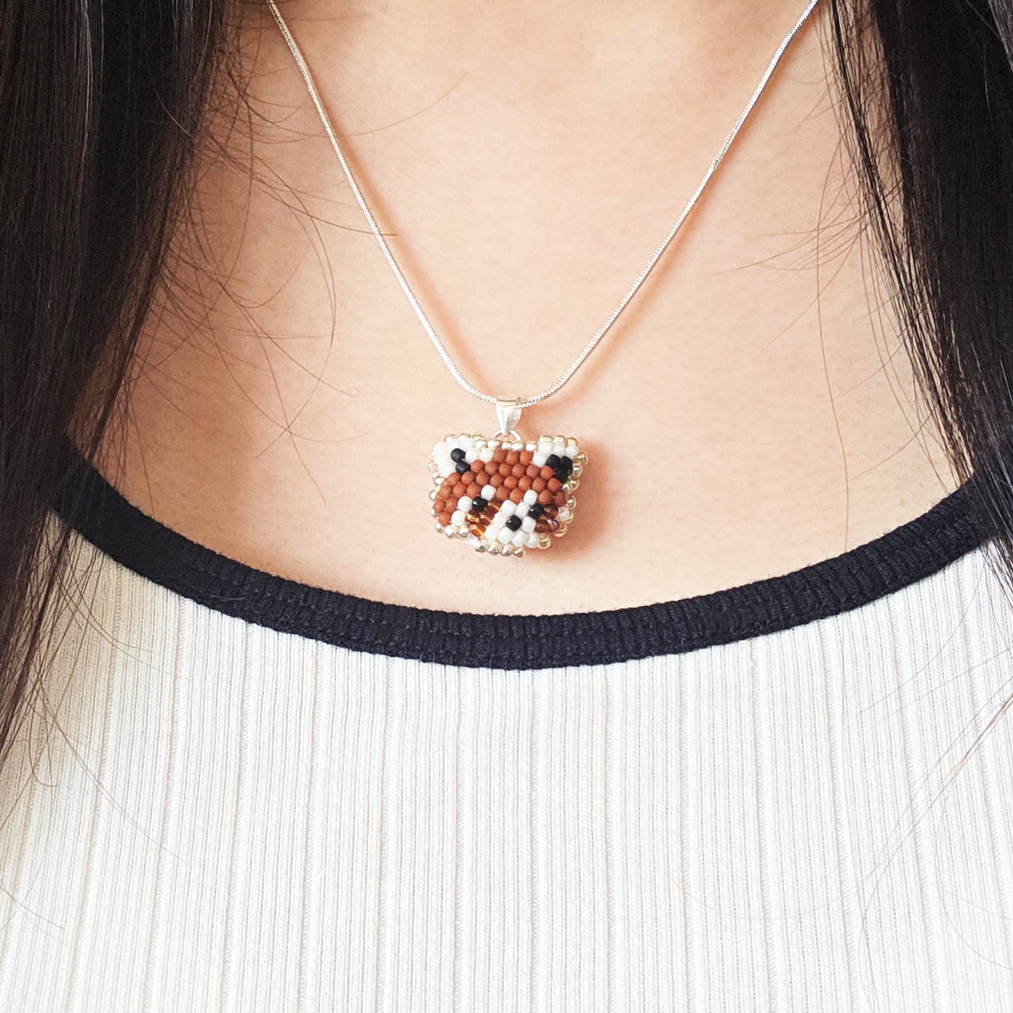 Red Panda Pendant Necklace Model Close