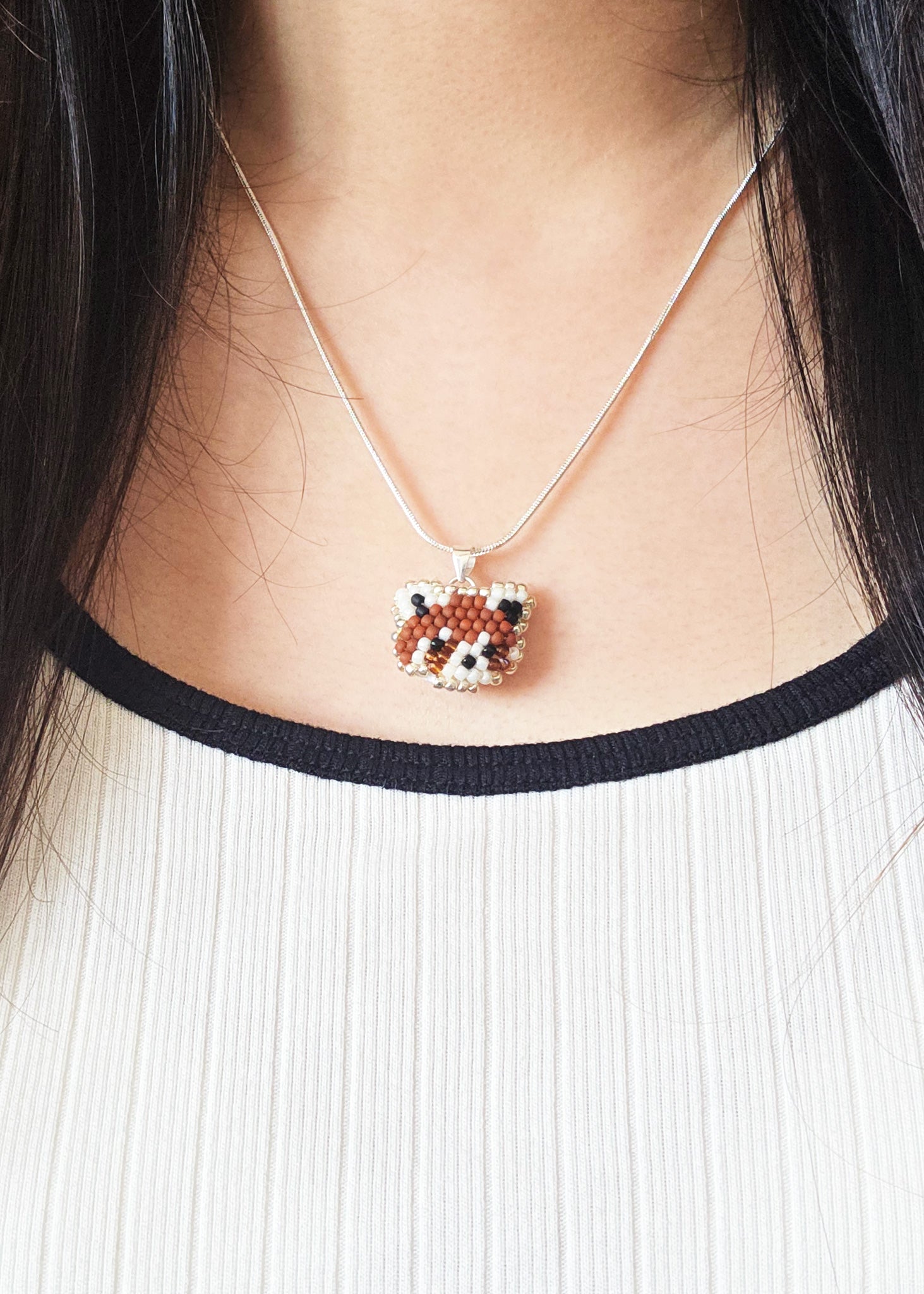Red Panda Pendant Necklace Model Close