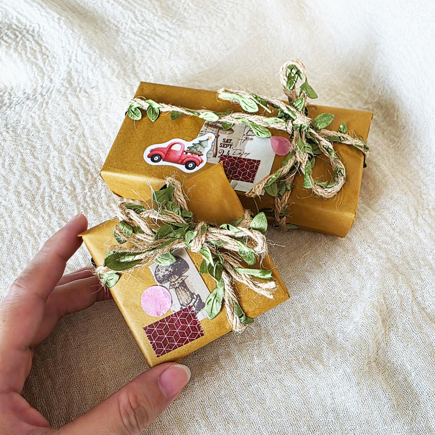 Rustic Noel Christmas Gift Wrapping Hand