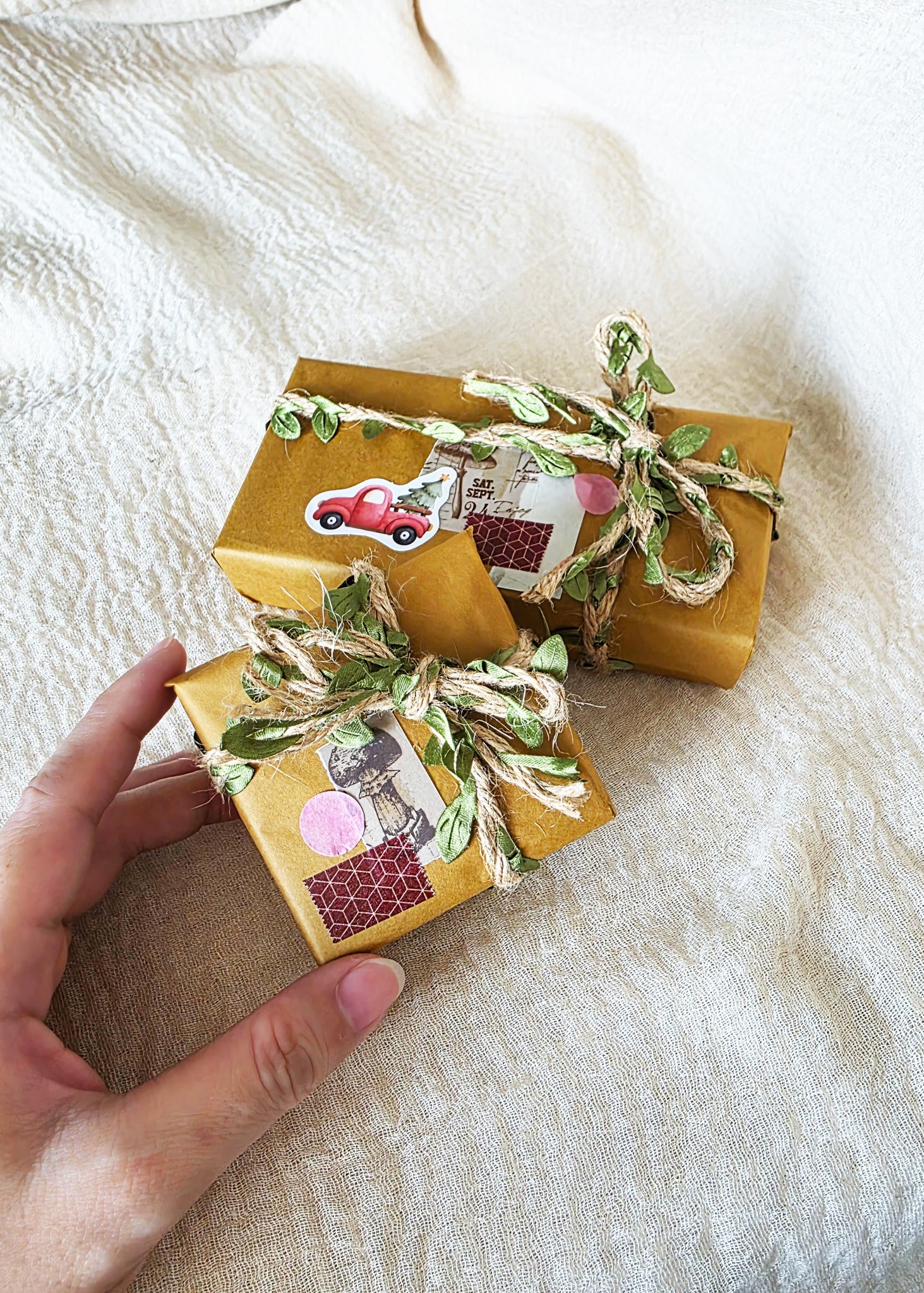 Rustic Noel Christmas Gift Wrapping Hand