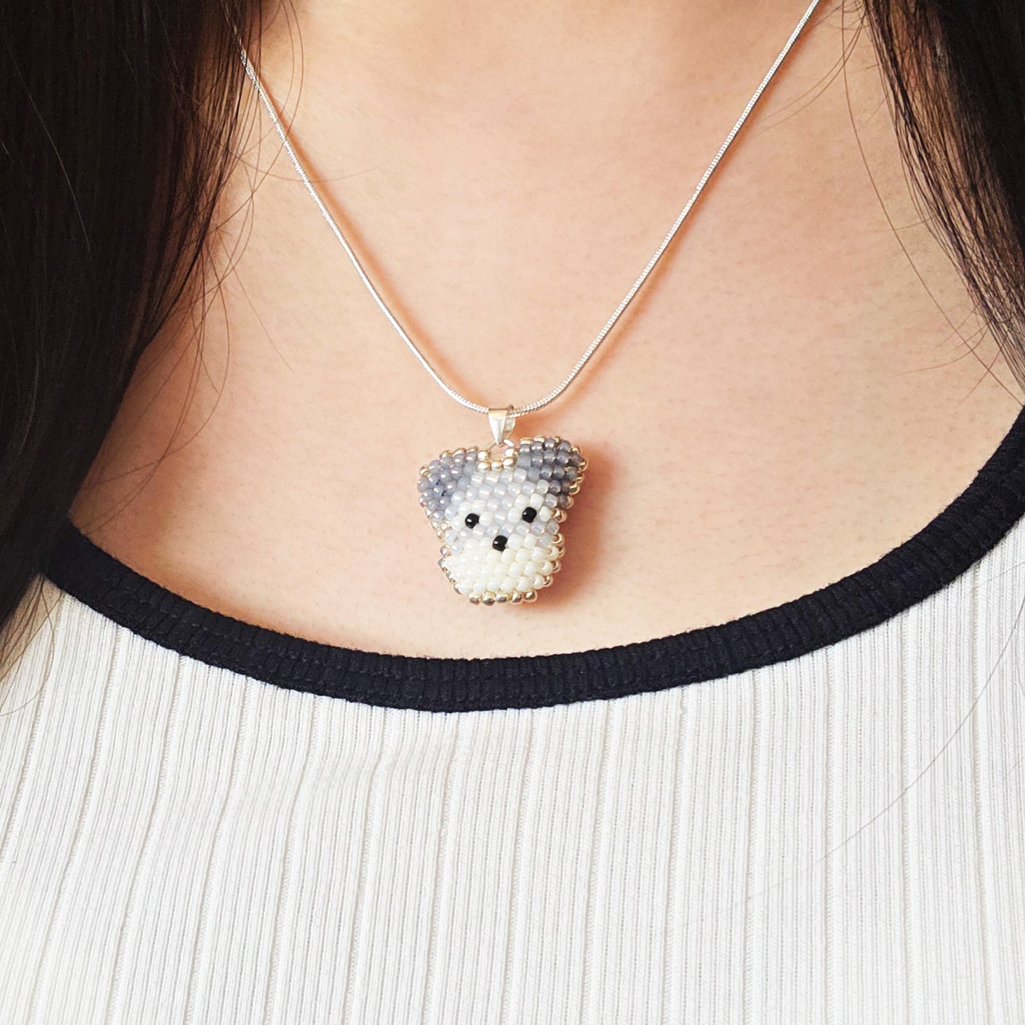 Schnauzer Necklace Model Close