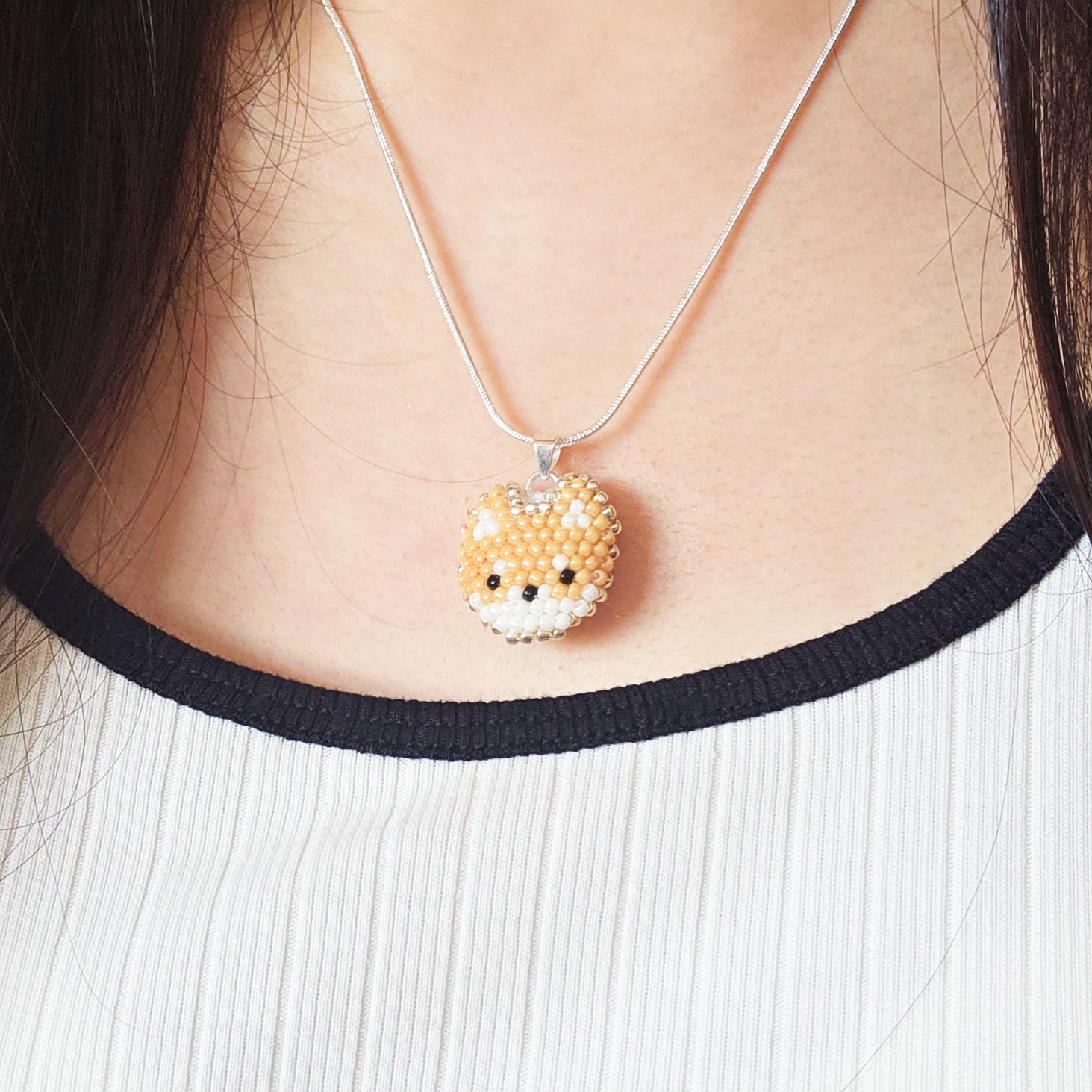 Shiba Inu Necklace Model Close