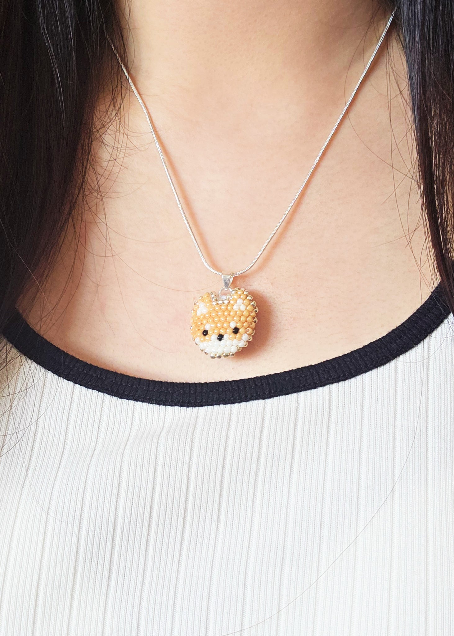 Shiba Inu Necklace Model Close
