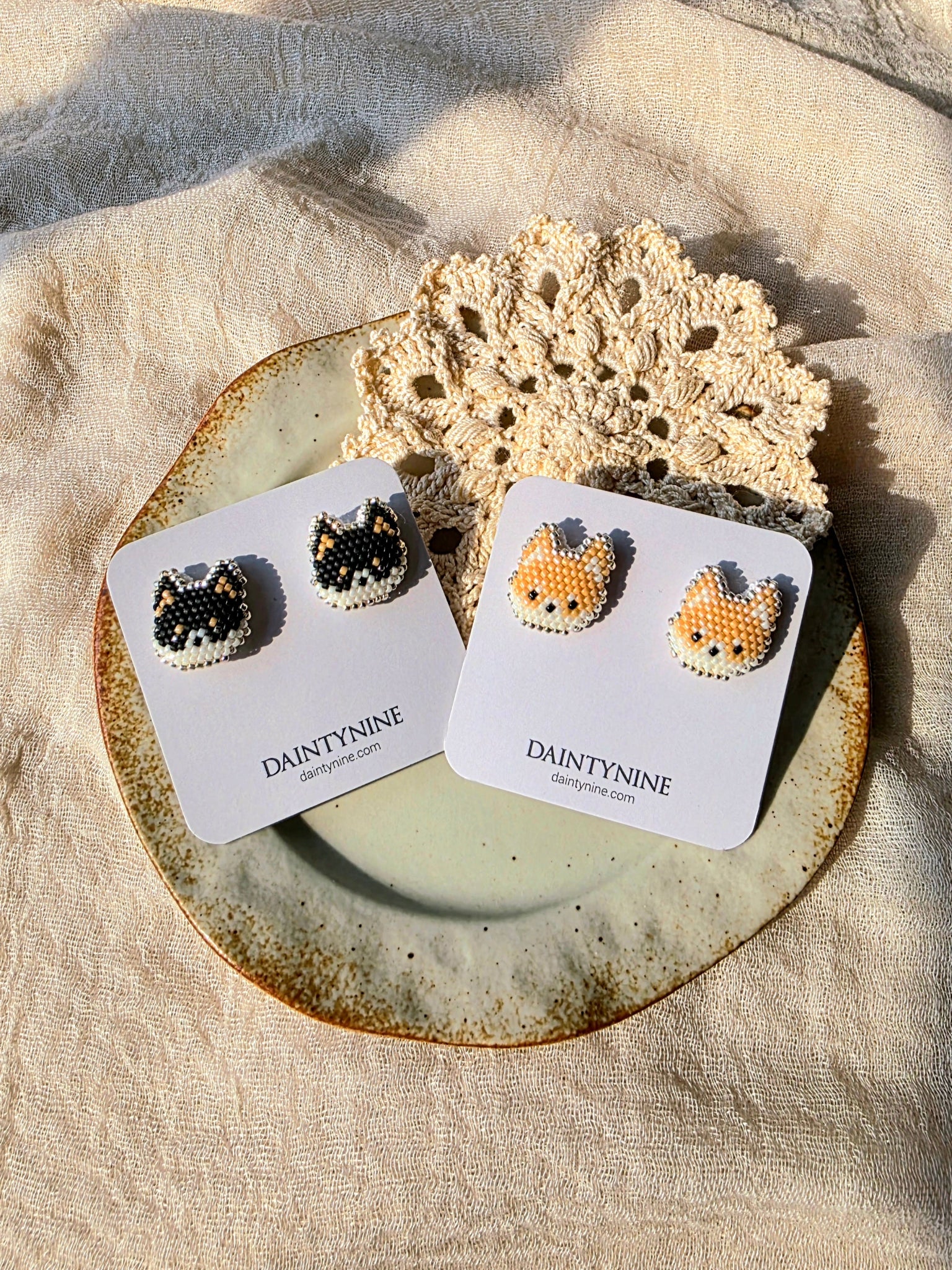 Shiba inu stud earrings on cards group