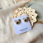 Siamese cat stud earrings on card