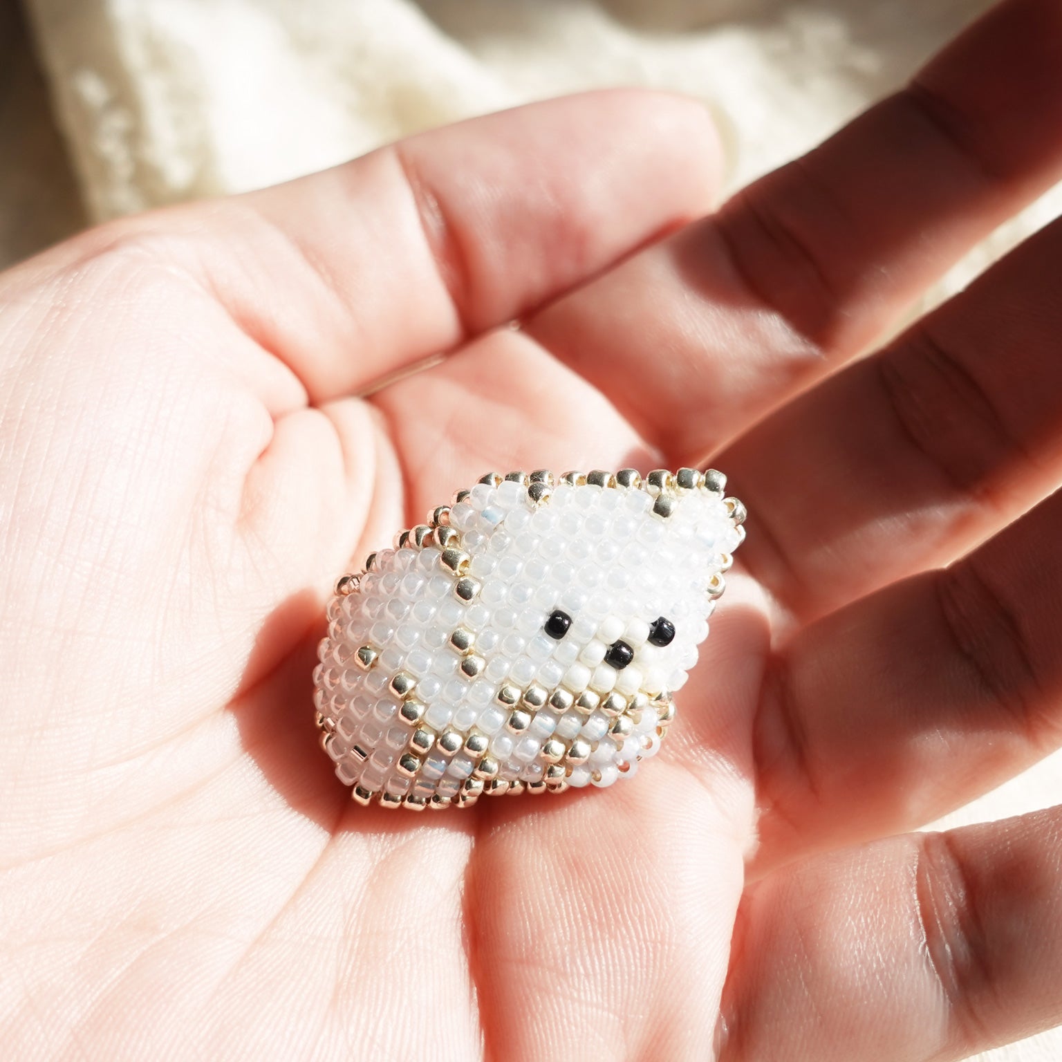 Small White Bear Loaf Brooch Pin Held