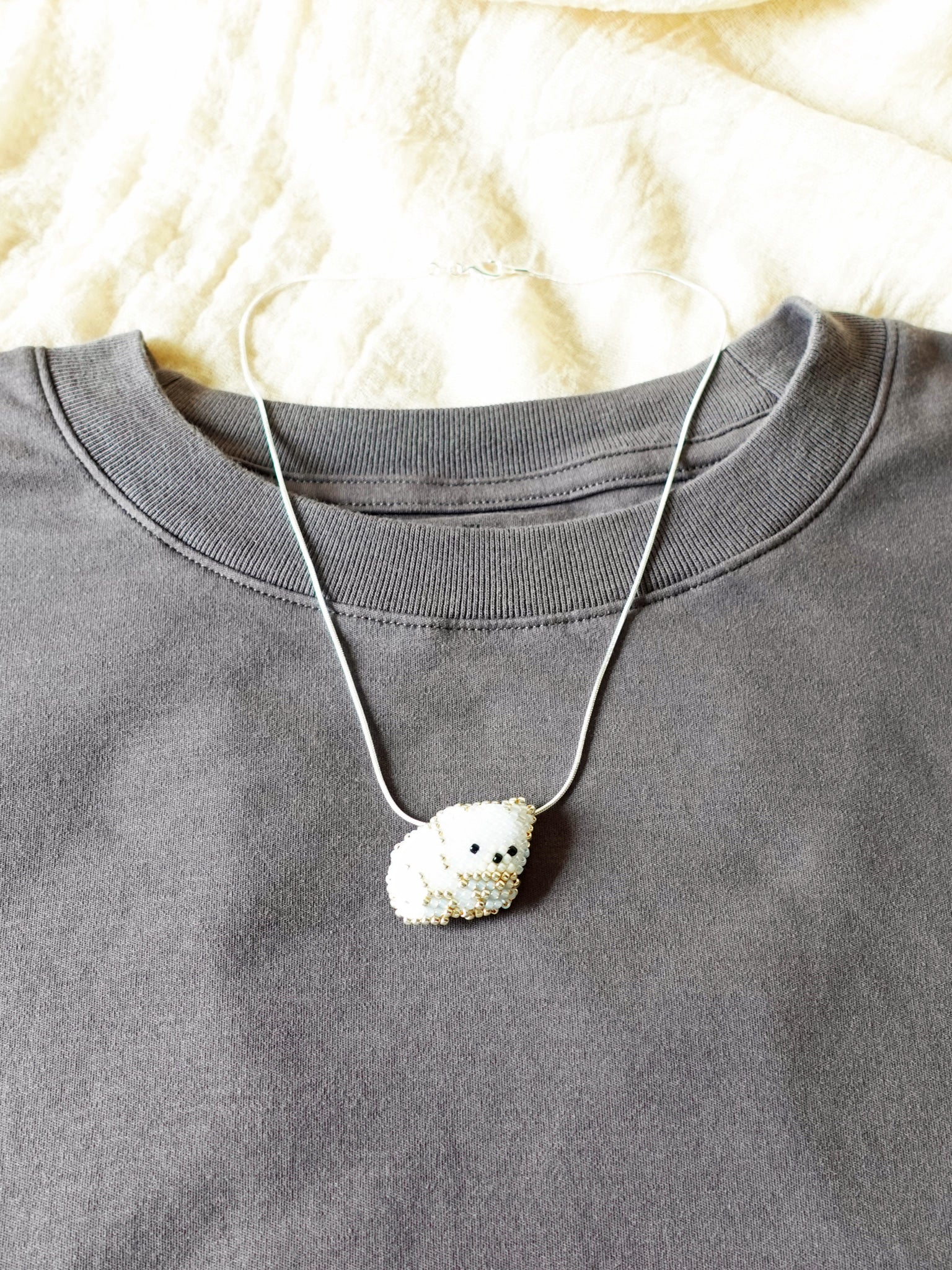 Small White Bear Loaf Necklace Shirt Top