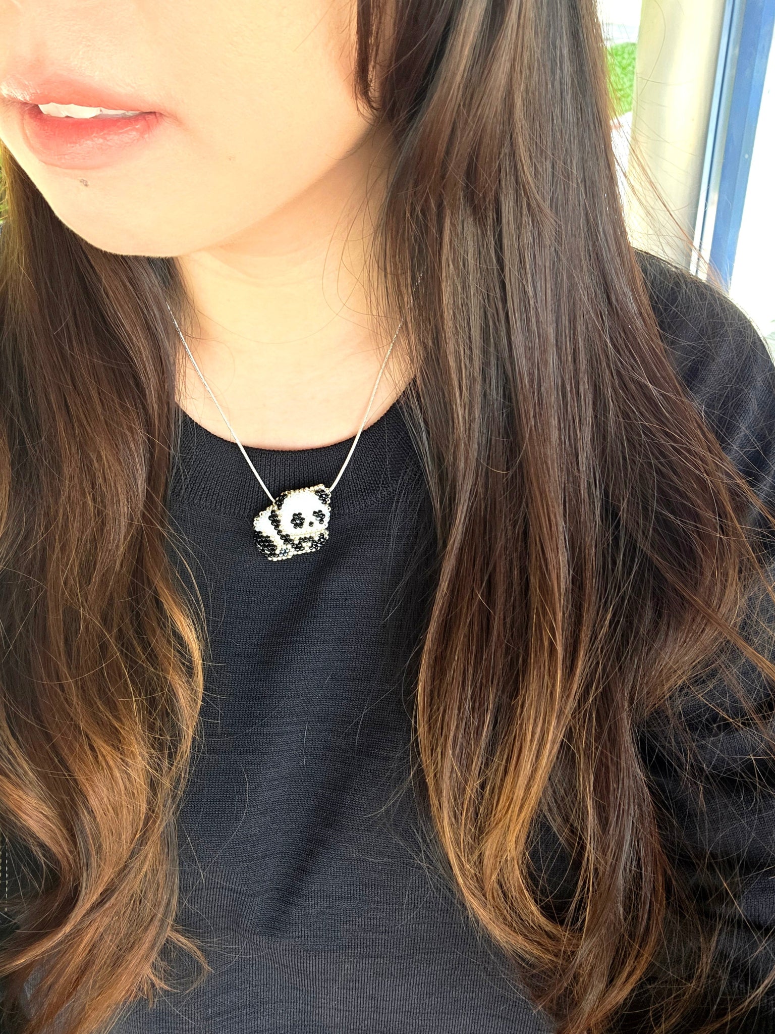Small Panda Loaf Necklace on model